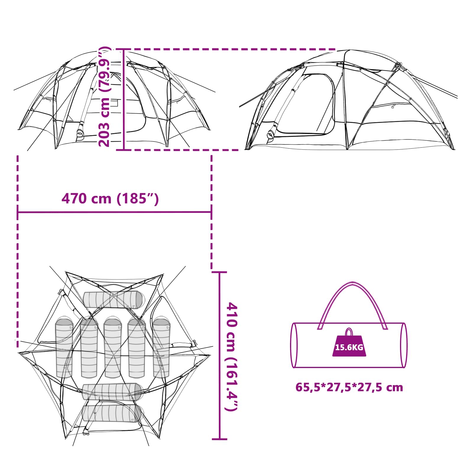 Koepeltent met Verwijderbare Regenkap Groen 8-persoons