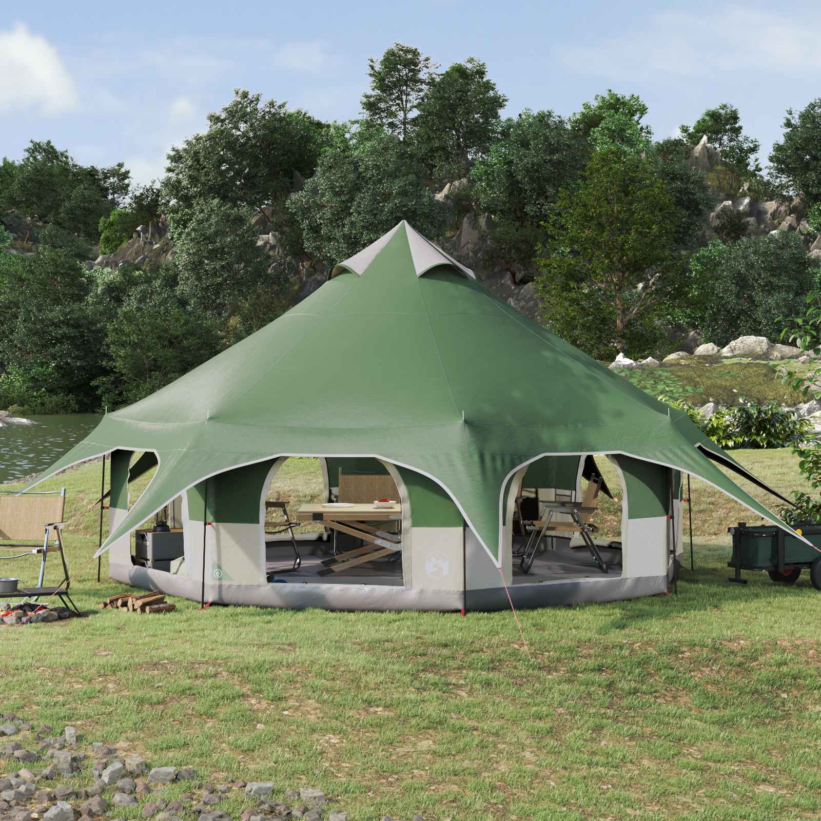 Gezinstent 10-persoons Groen 185T Polyester met PU Coating