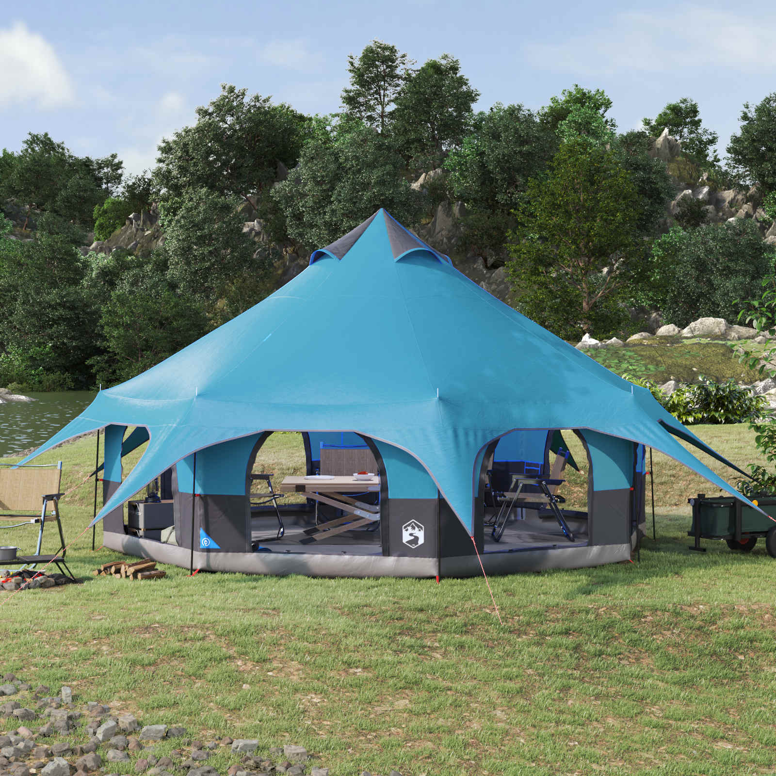 Gezinstent 10-persoons Blauw 185T Polyester met PU Coating