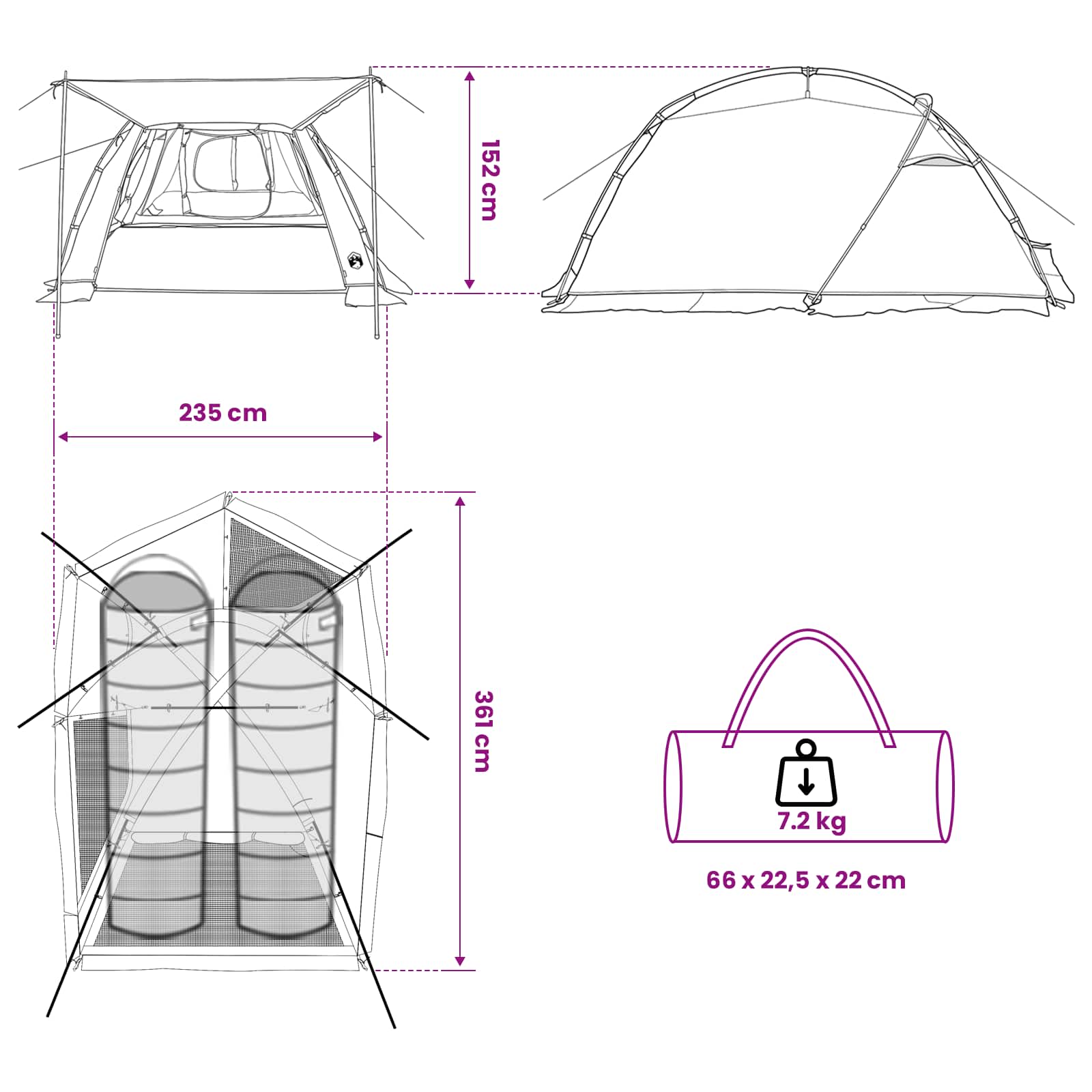 Tunneltent Groen 361 x 235 x 147 cm