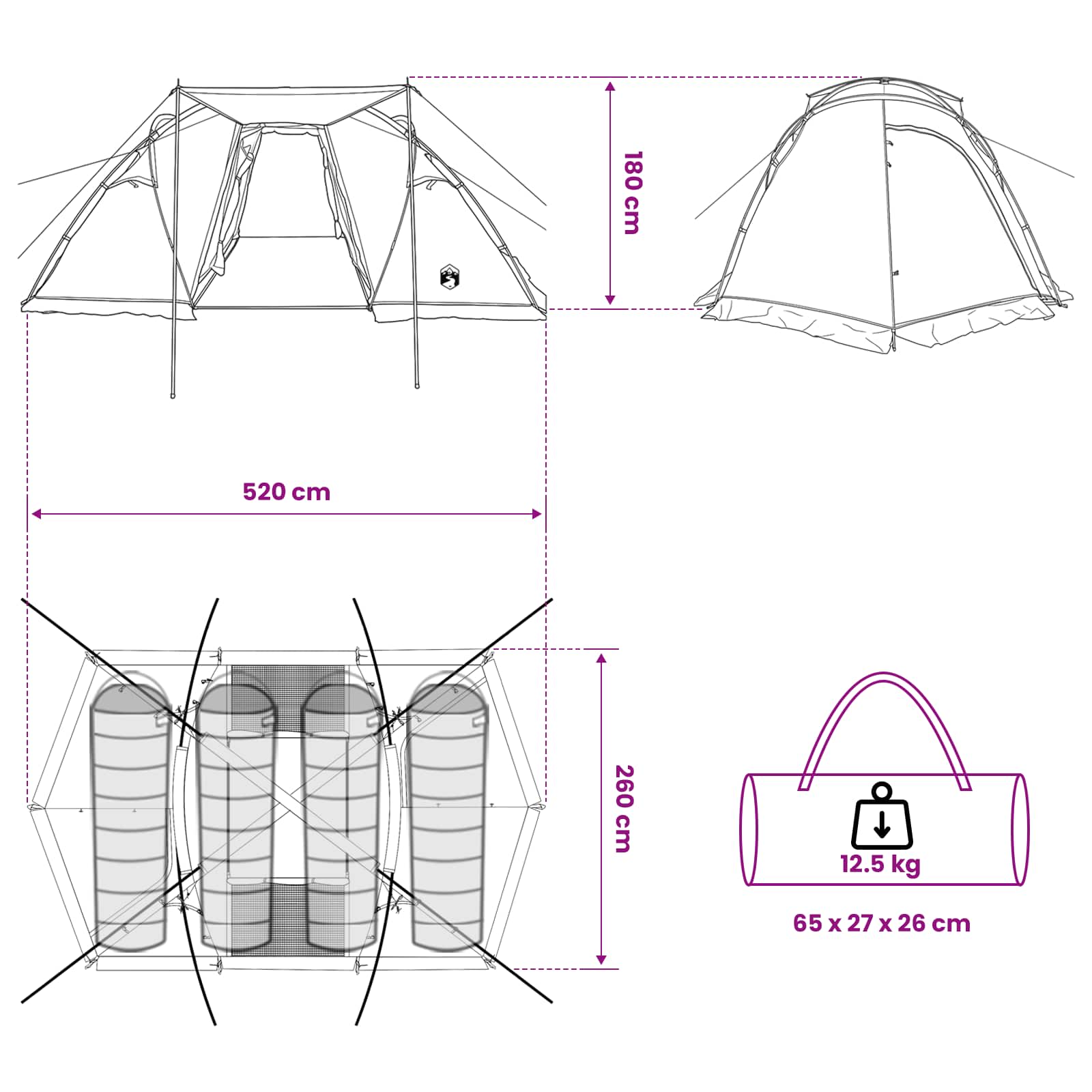 Tunneltent Groen 520 x 260 x 175 cm