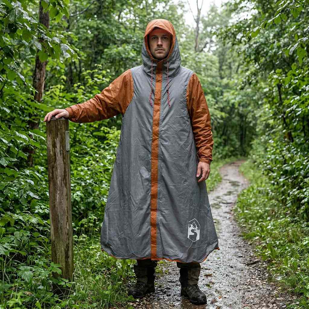 2-in-1 Regen Poncho met Kap Grijs en Oranje 262 x 126 x 130 cm
