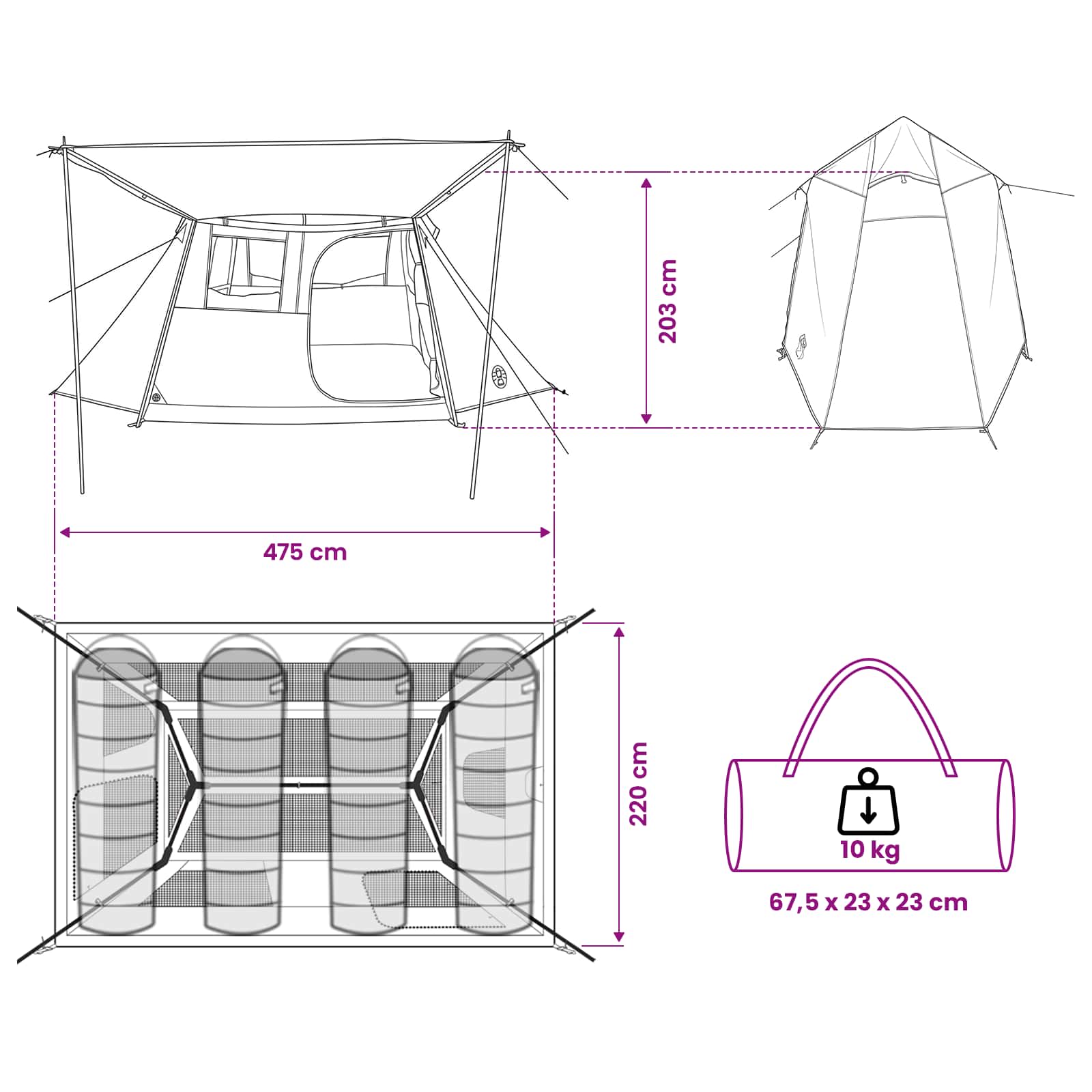 Tunneltent Groen 475 x 220 x 192 cm