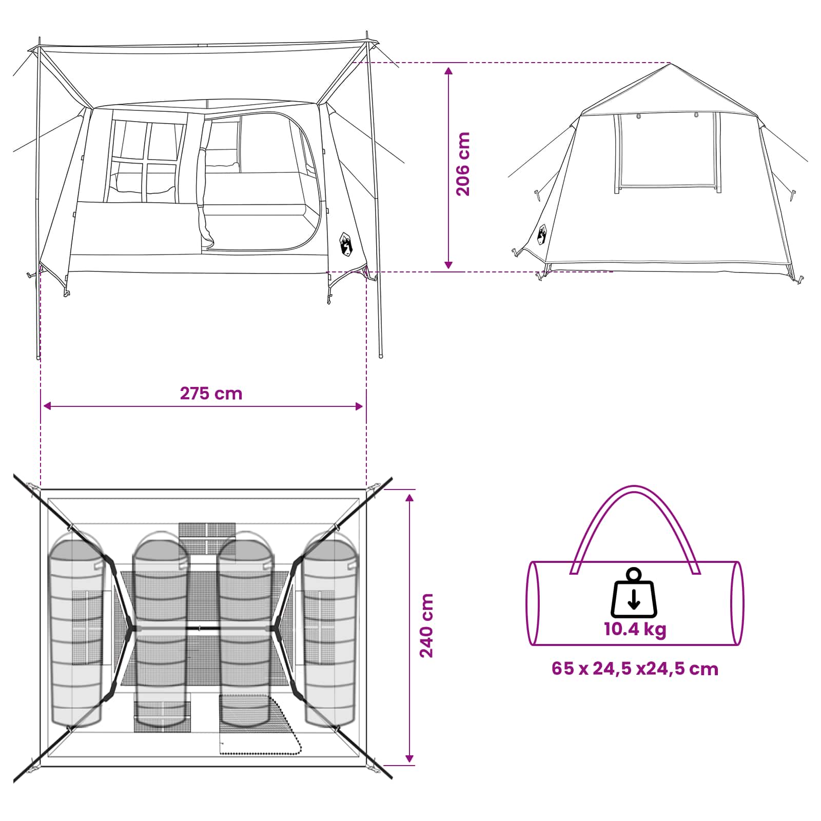 Tunneltent Blauw 275 x 240 x 200 cm