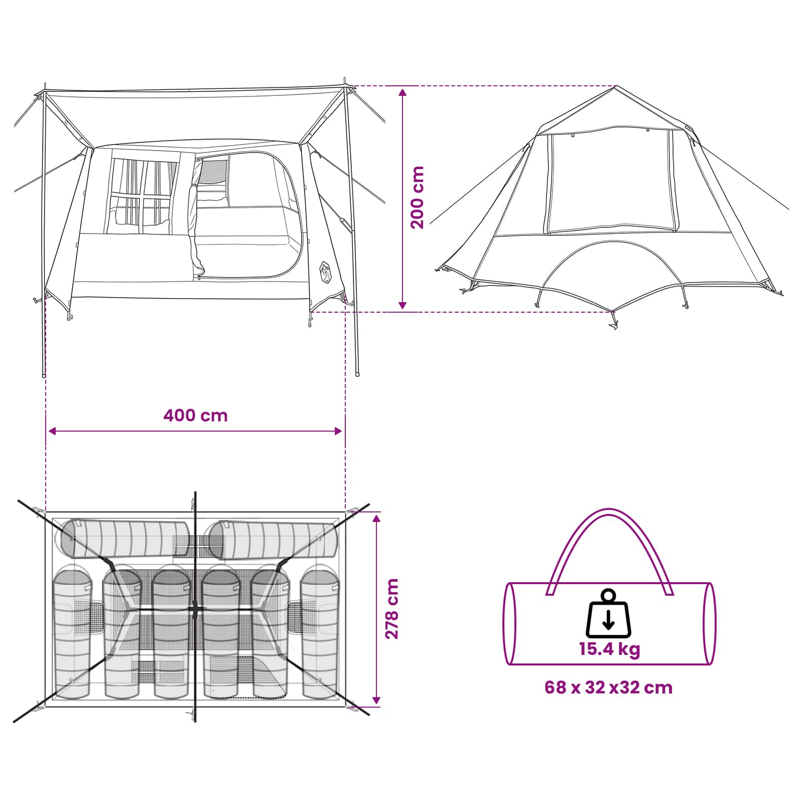 Tunneltent Blauw 400 x 278 x 182 cm