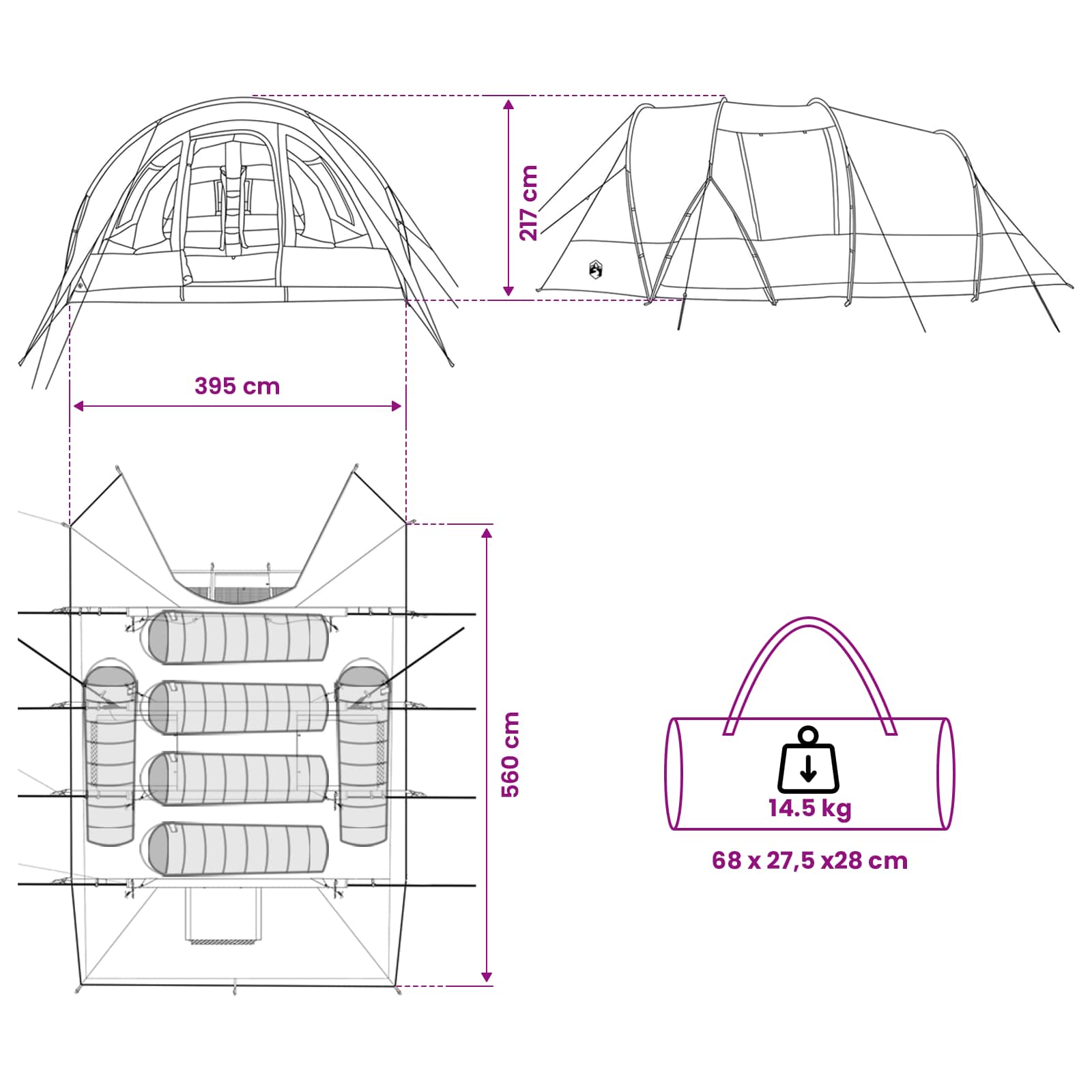 Tunneltent Blauw 560 x 395 x 212 cm