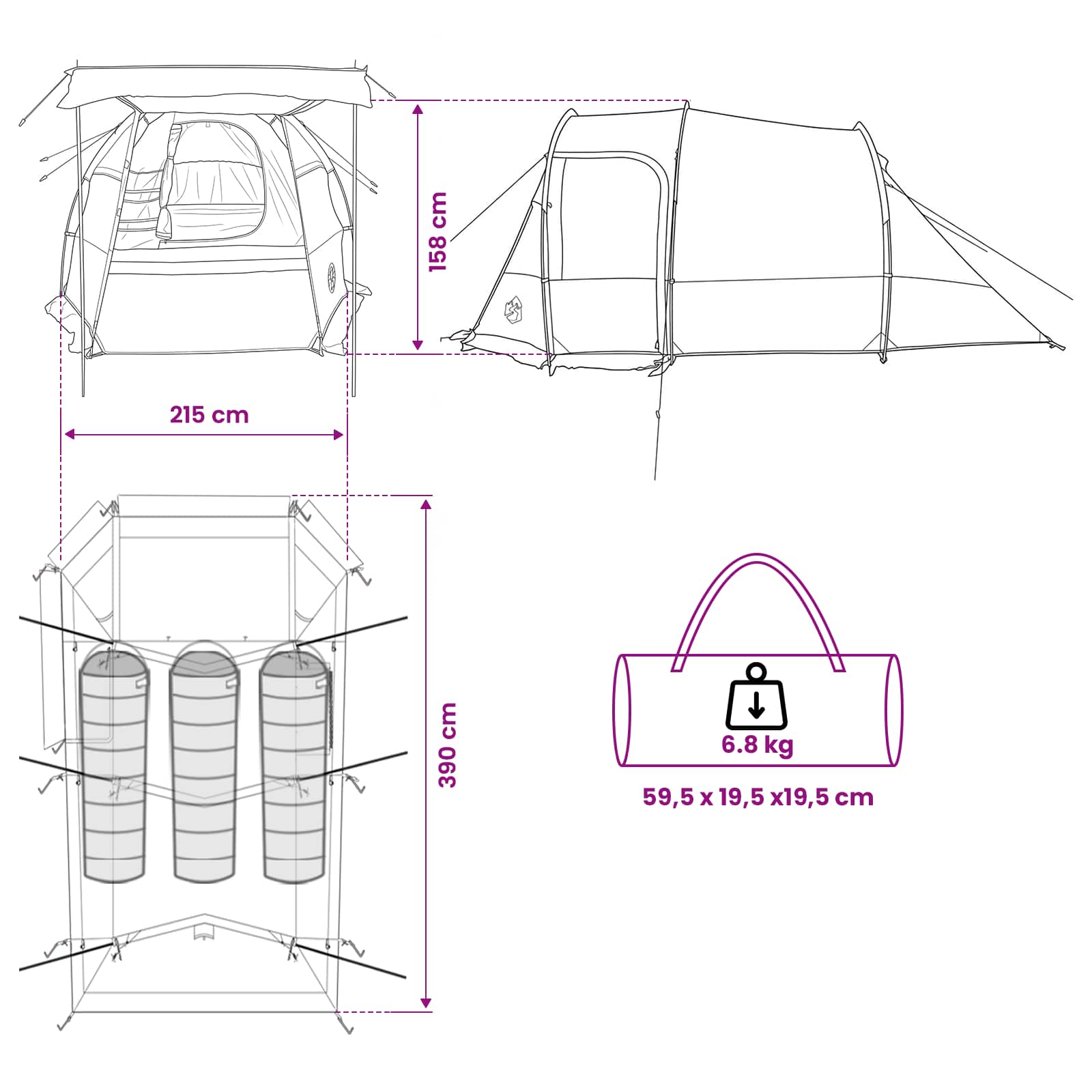 Tunneltent Blauw 390 x 215 x 152 cm
