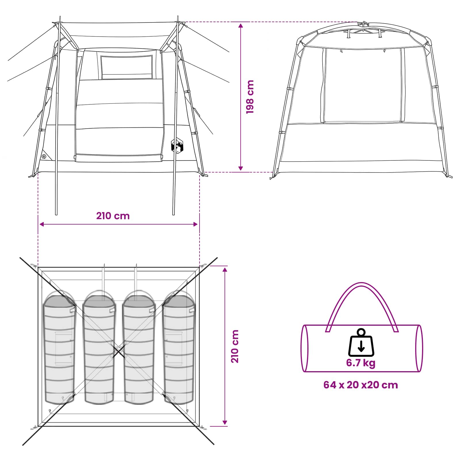 Partytent Groen 4-persoons 185T Polyester met PU Coating