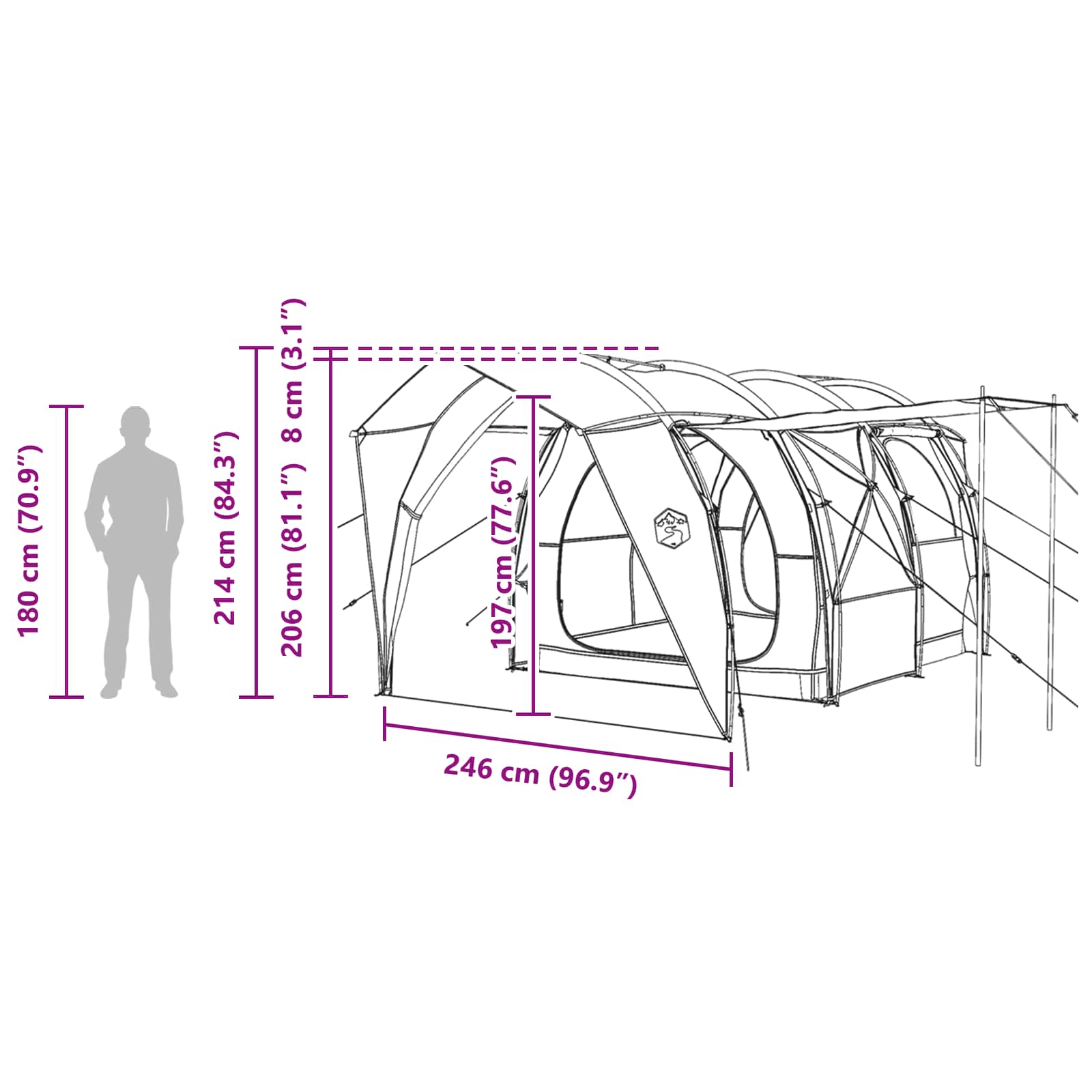 Tunneltent Grijs en Oranje 382 x 262 x 214 cm