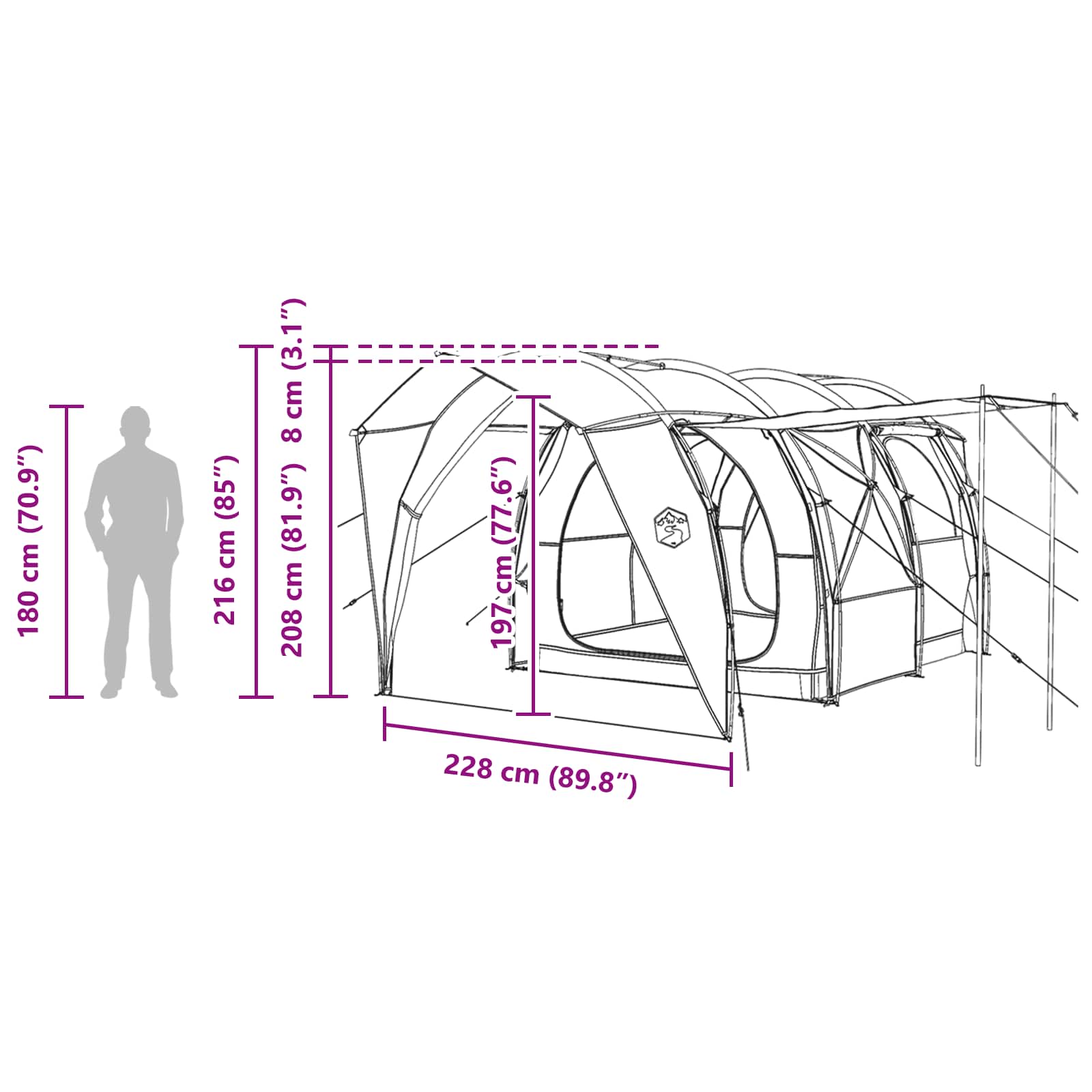 Tunneltent Grijs en Oranje 562 x 265 x 216 cm
