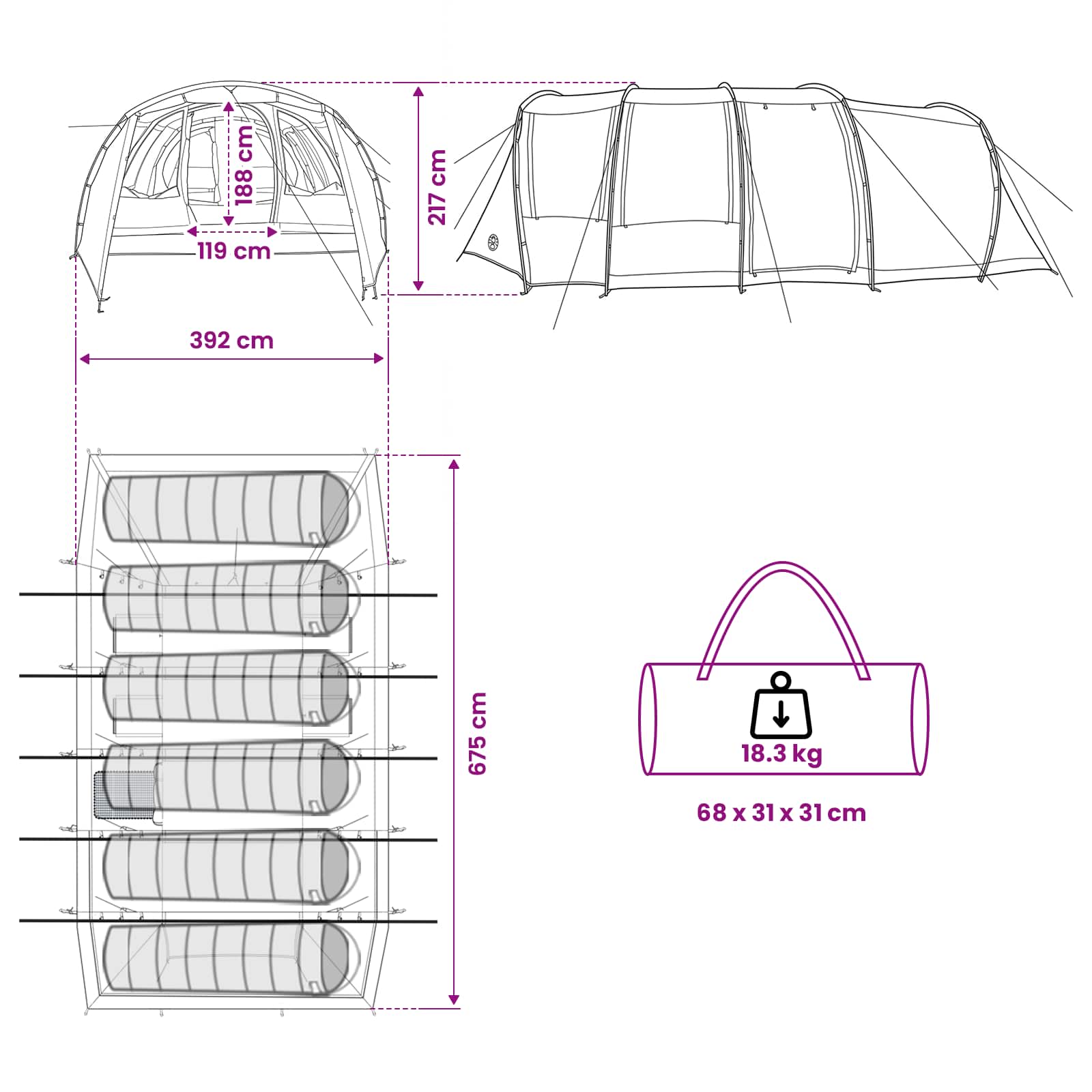 Tunneltent Blauw 675 x 392 x 210 cm