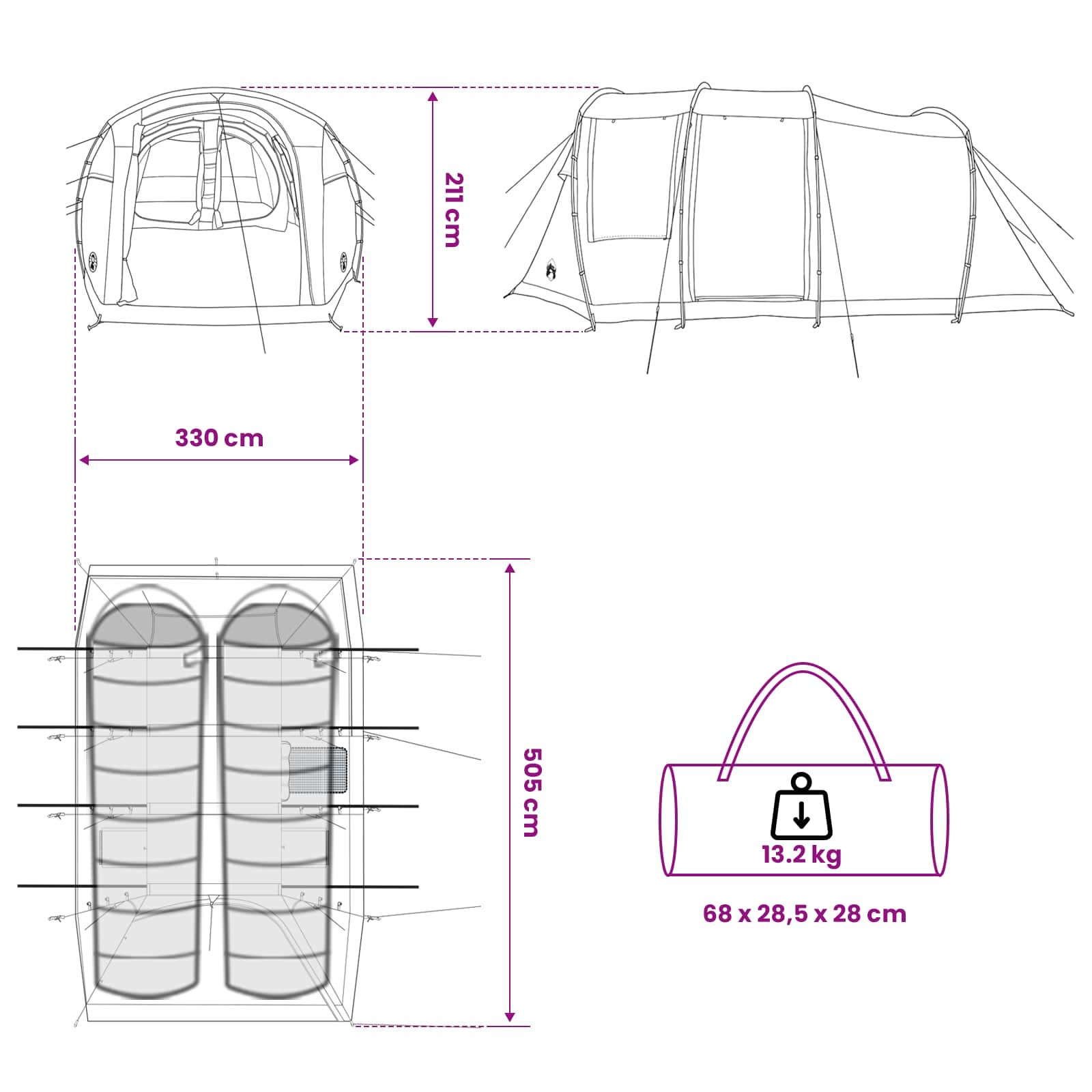 Tunneltent Groen 505 x 330 x 204 cm