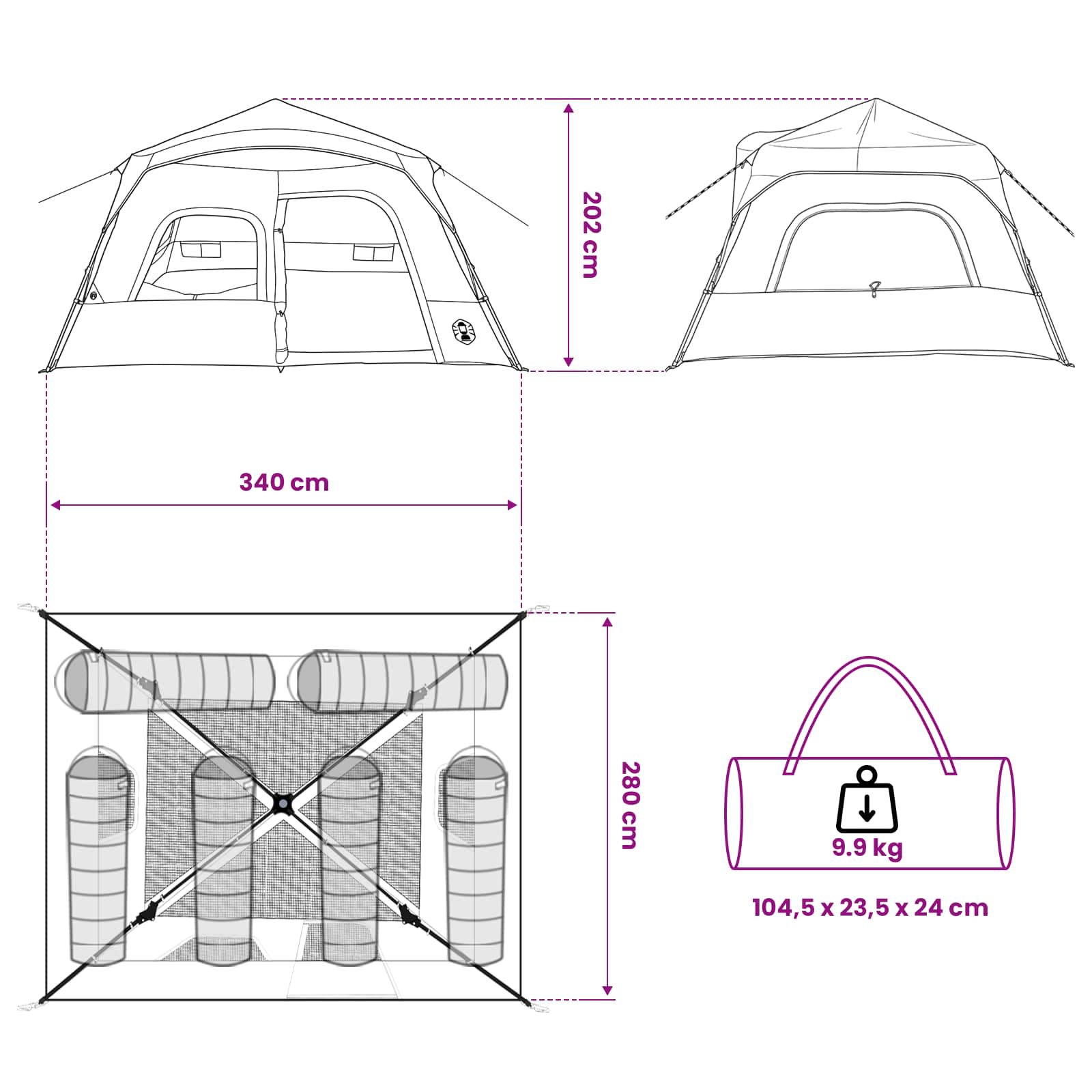 Directe Tent Groen 340 x 280 x 190 cm