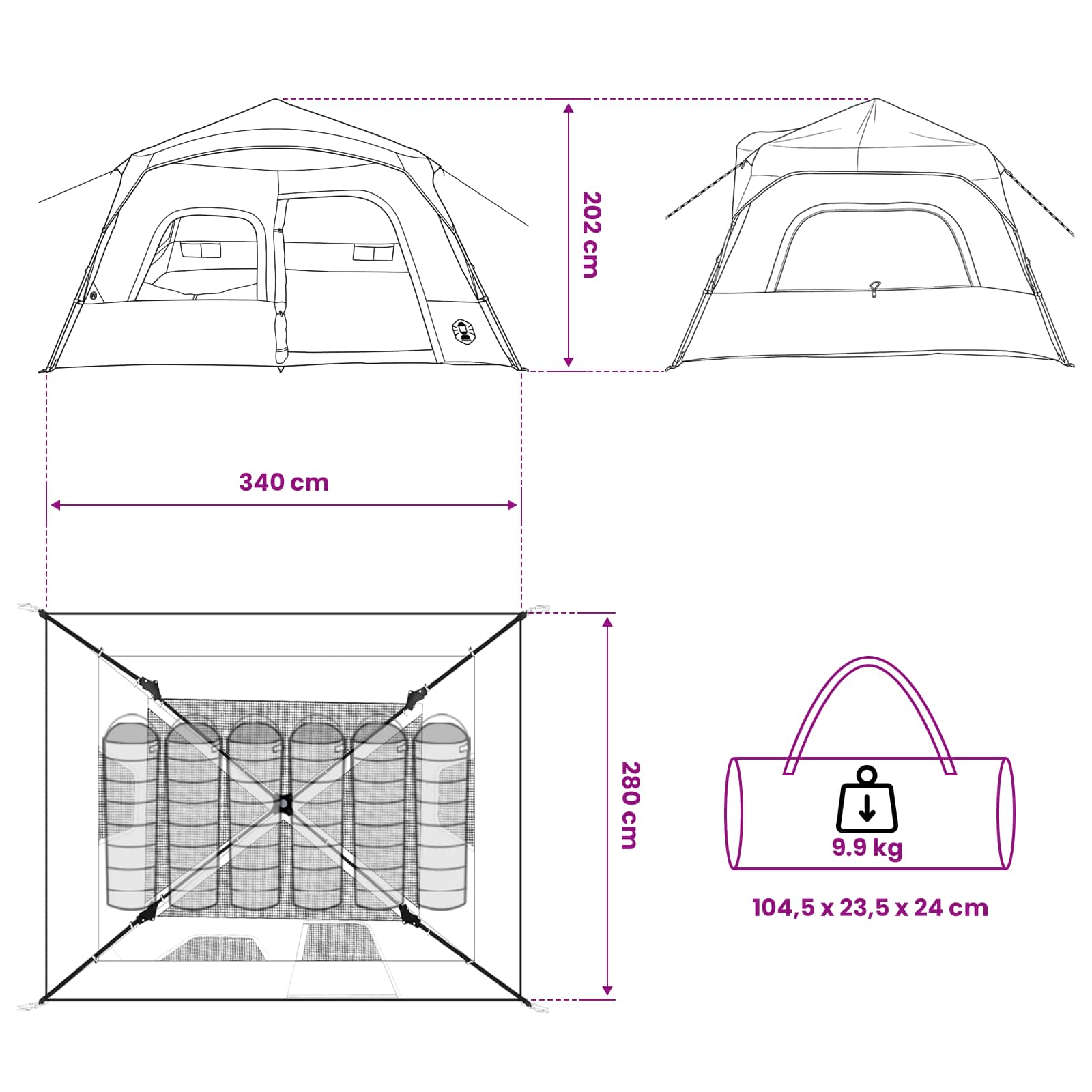 Directe Tent Blauw 340 x 280 x 190 cm