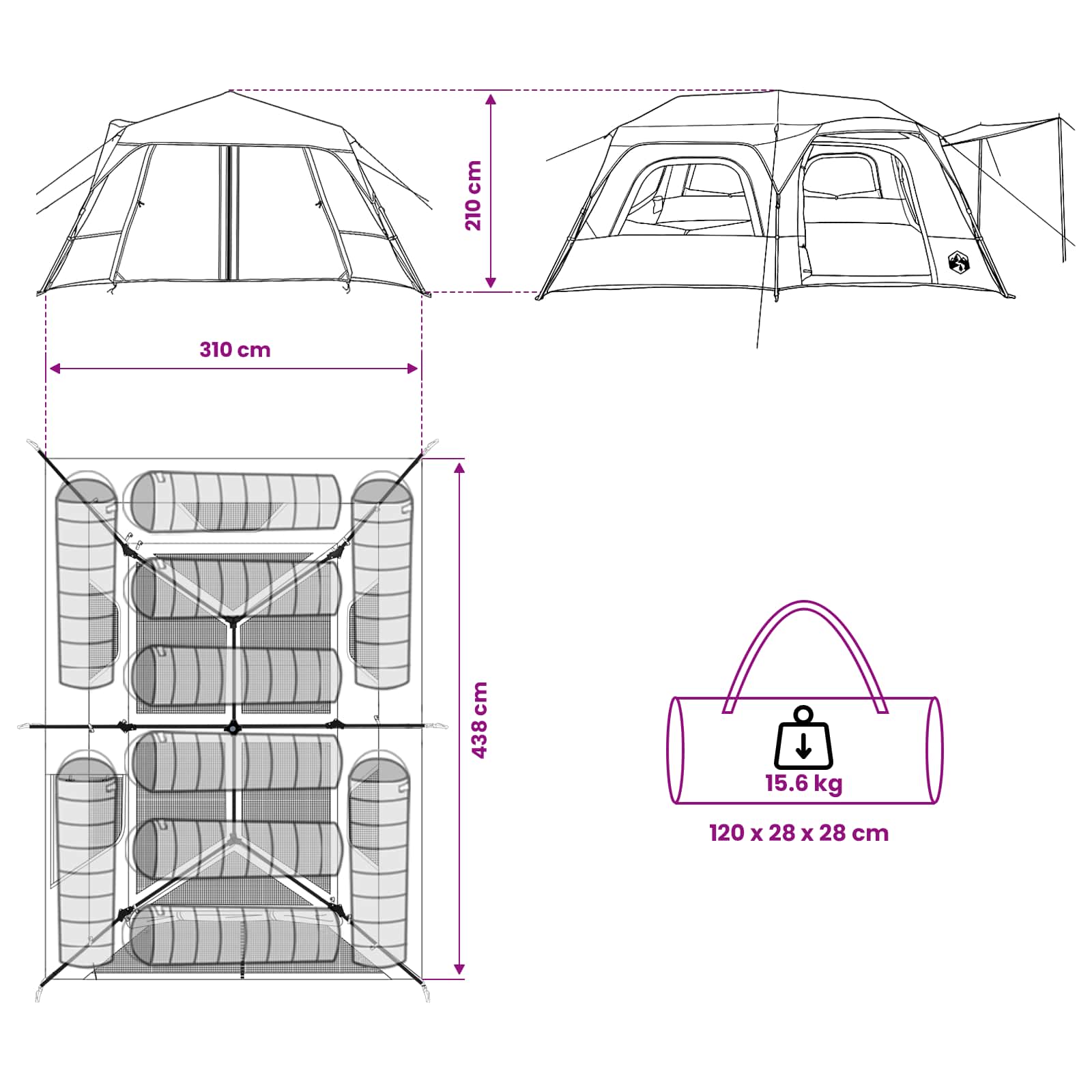 Directe Tent 10-persoons Blauw 185T Polyester met PU Coating