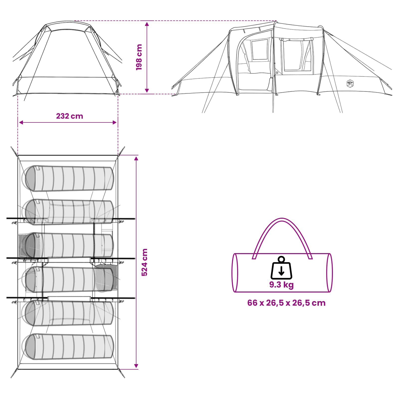 Directe Tent Groen 524 x 232 x 192 cm