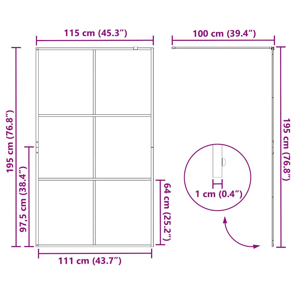 Inloop Douche Wand Zwart 115 x 195 cm gehard glas