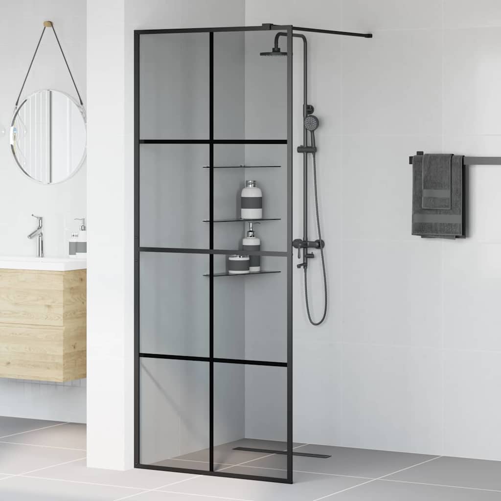 Inloop Douche Wand Zwart 80 x 195 cm gehard glas