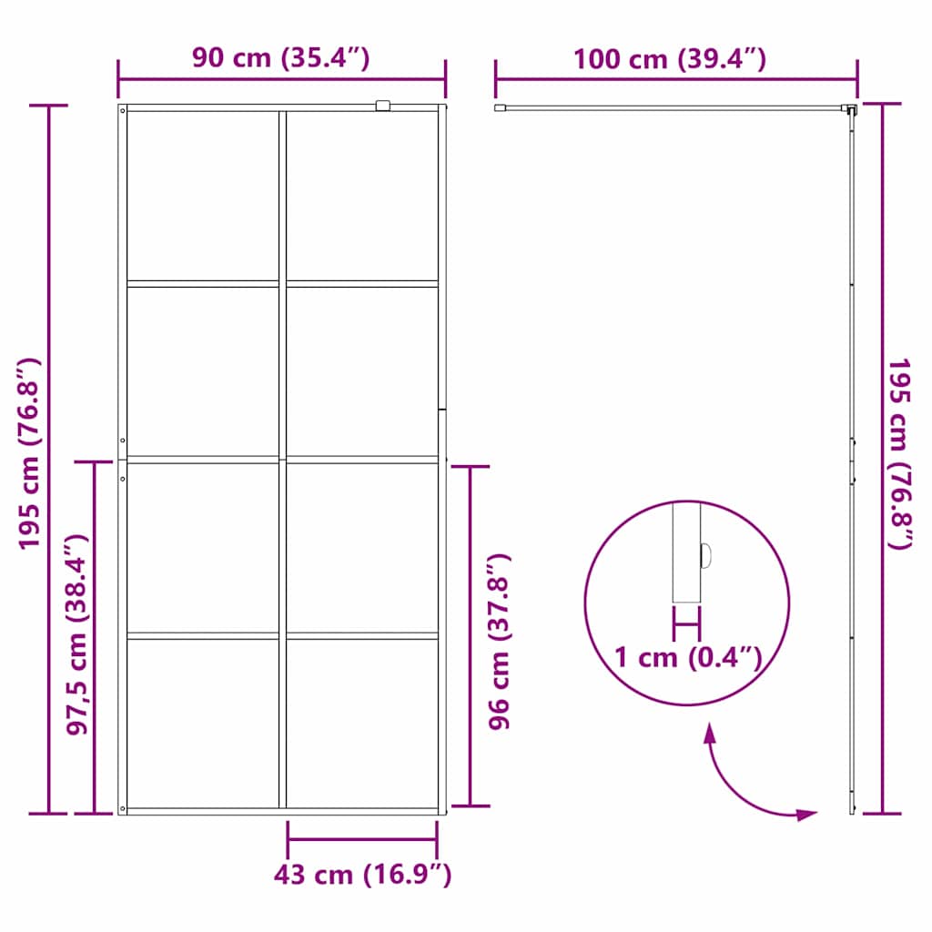Inloop Douche Wand Zwart 90 x 195 cm gehard glas