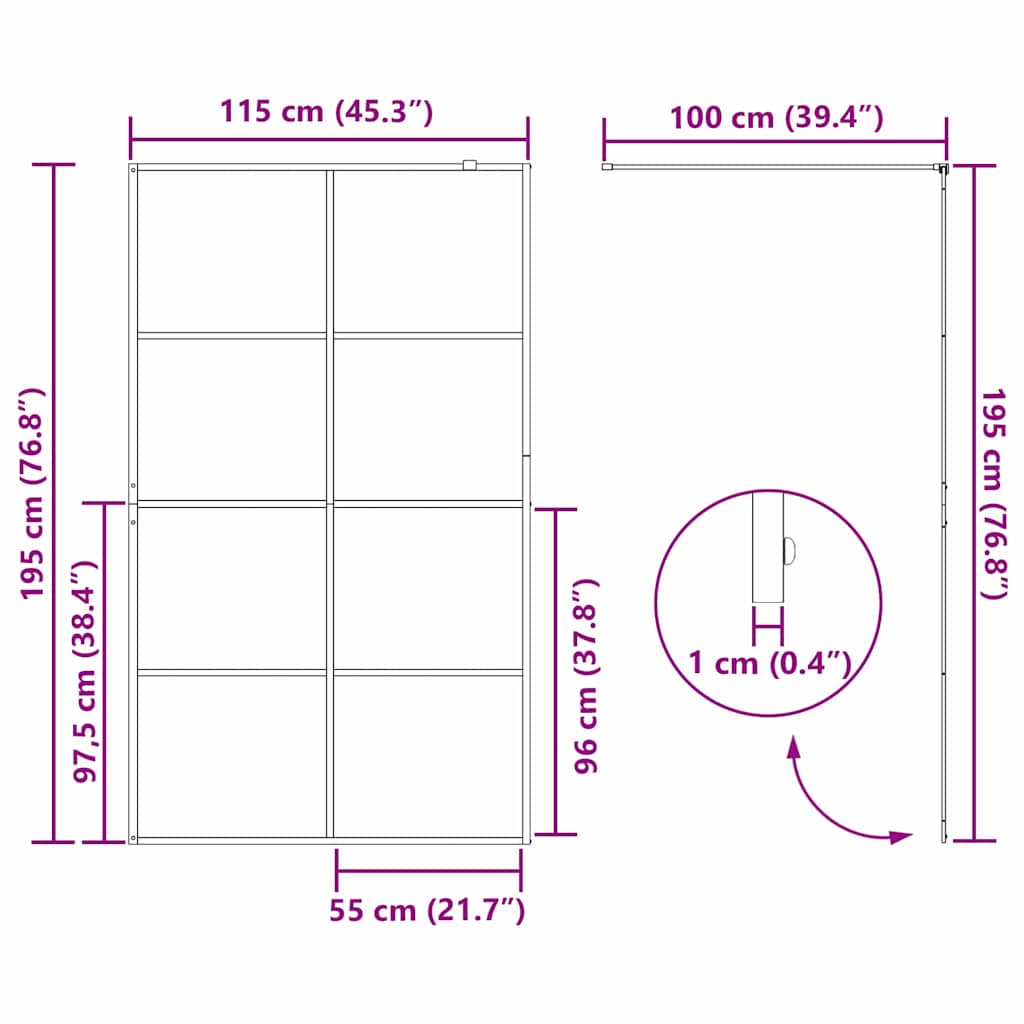 Inloop Douche Wand Zwart 115 x 195 cm gehard glas