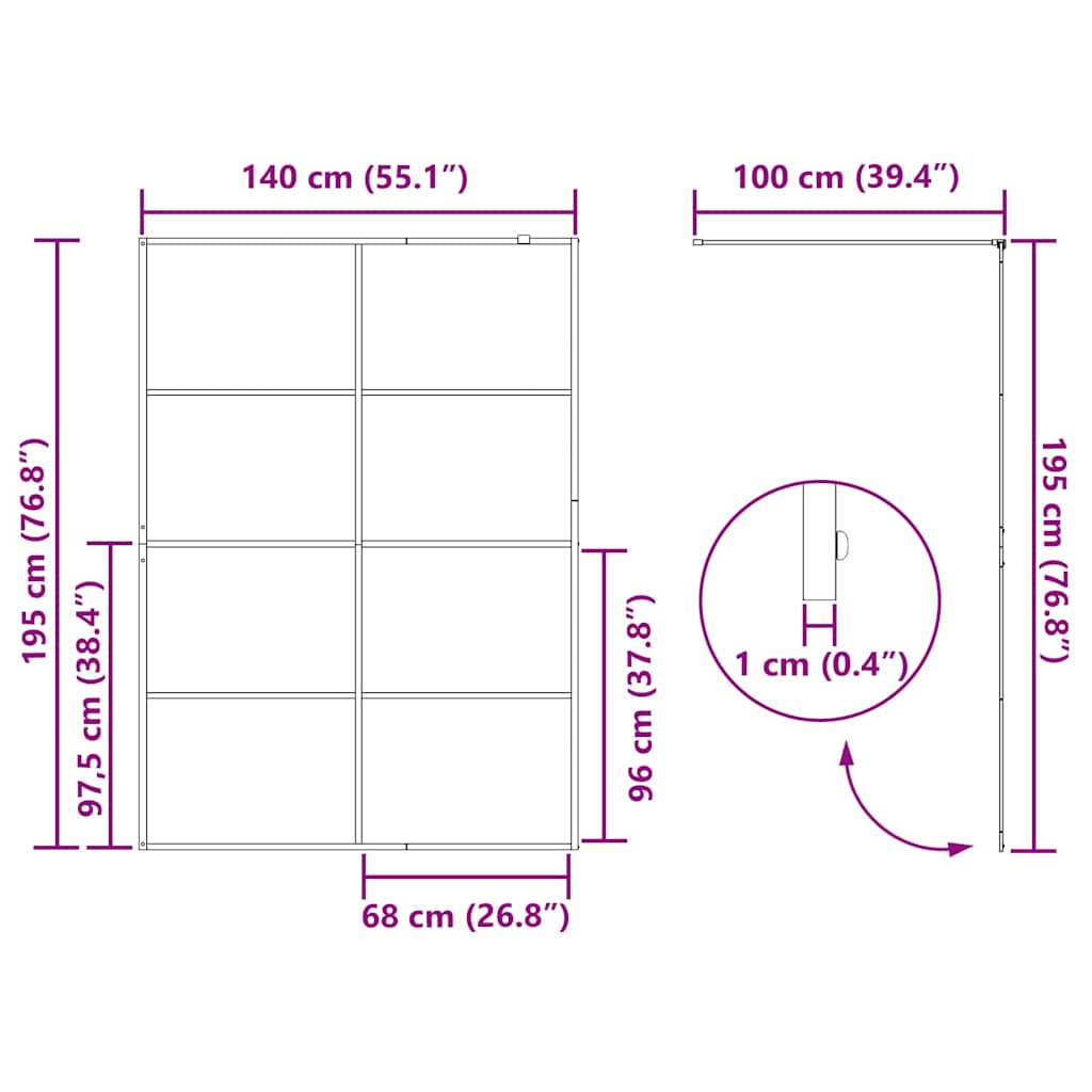 Inloop Douche Wand Zwart 140 x 195 cm gehard glas