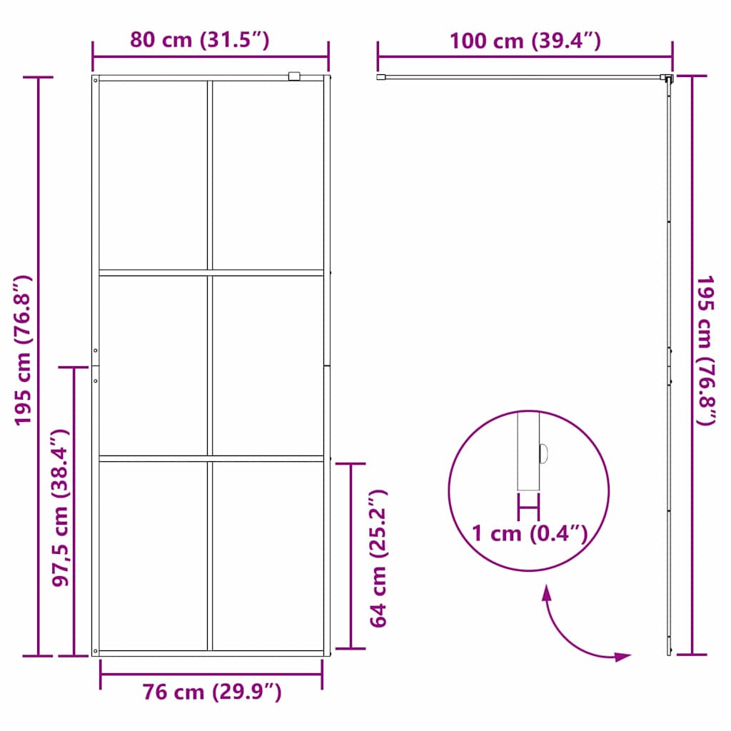 Inloop Douche Wand Goud 80 x 195 cm gehard glas