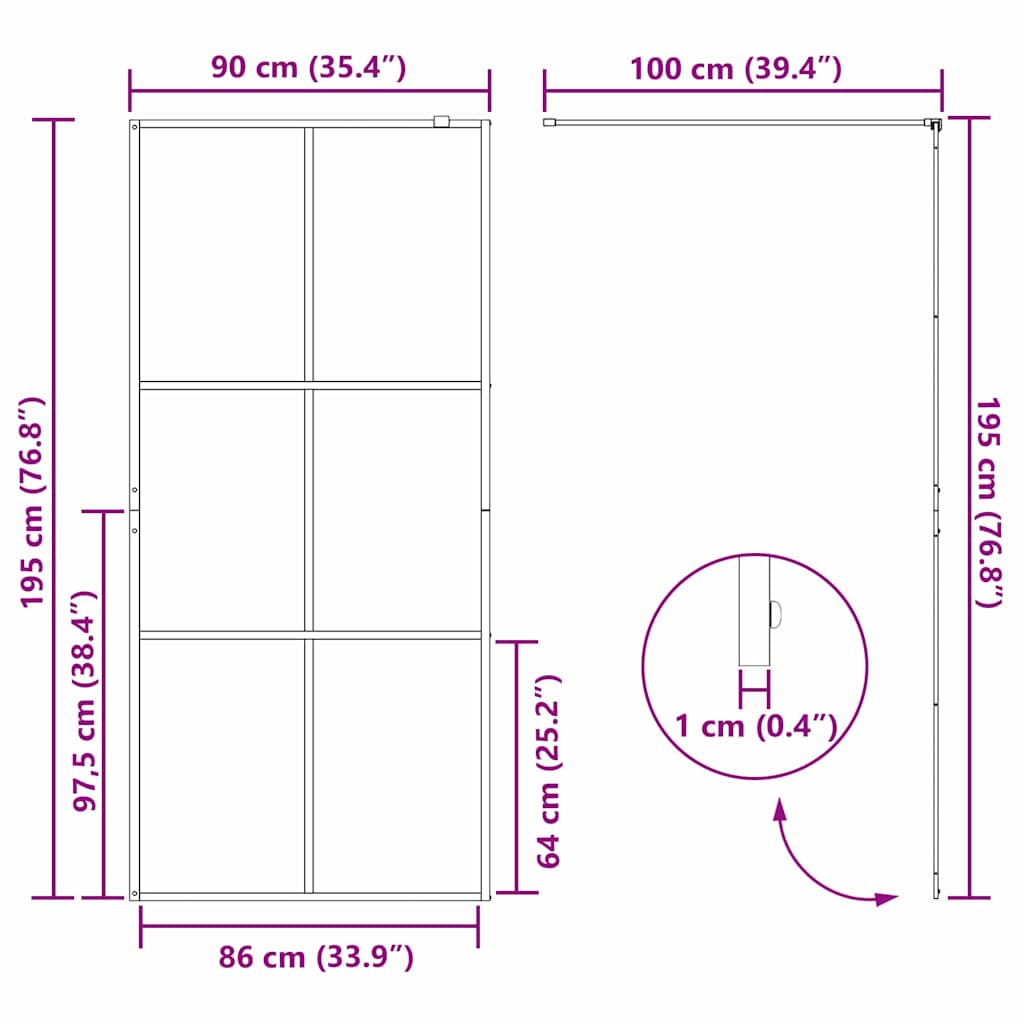 Inloop Douche Wand Goud 90 x 195 cm gehard glas