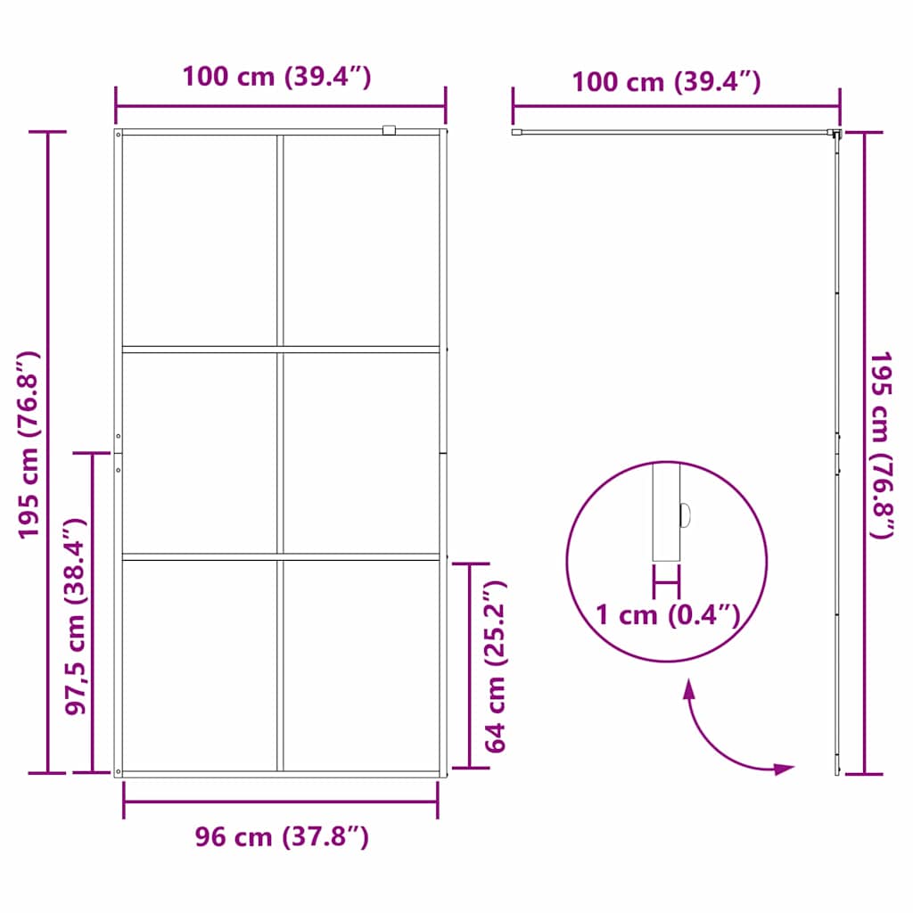 Inloop Douche Wand Goud 100 x 195 cm gehard glas