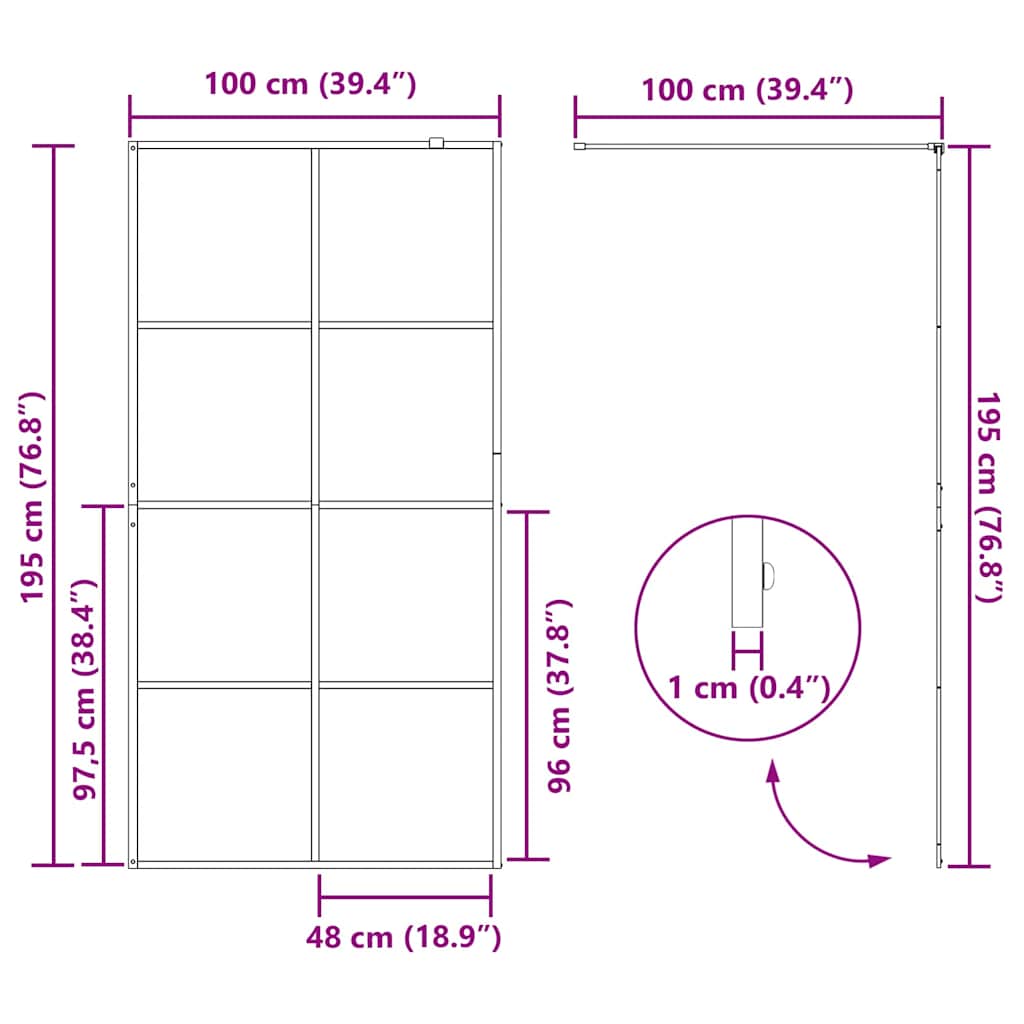 Inloop Douche Wand Goud 100 x 195 cm gehard glas