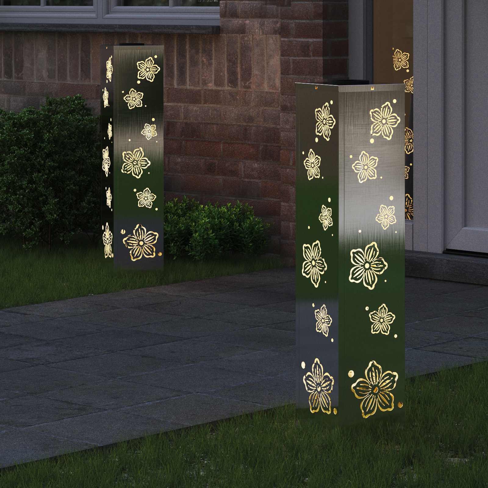 Solar LED Pad Licht 2 st Warmwit 18 x 18 x 80 cm