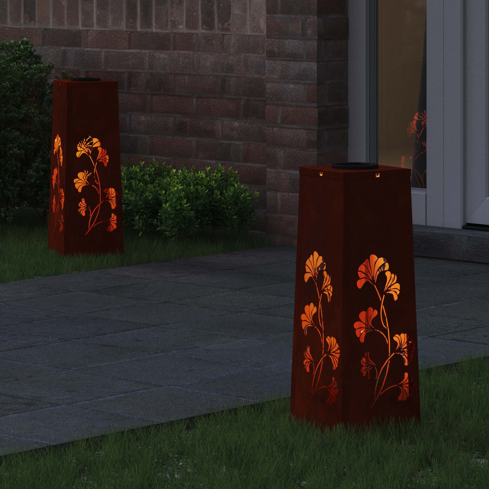 Solar LED Pad Licht 2 st Warmwit 18 x 18 x 50 cm weervast staal