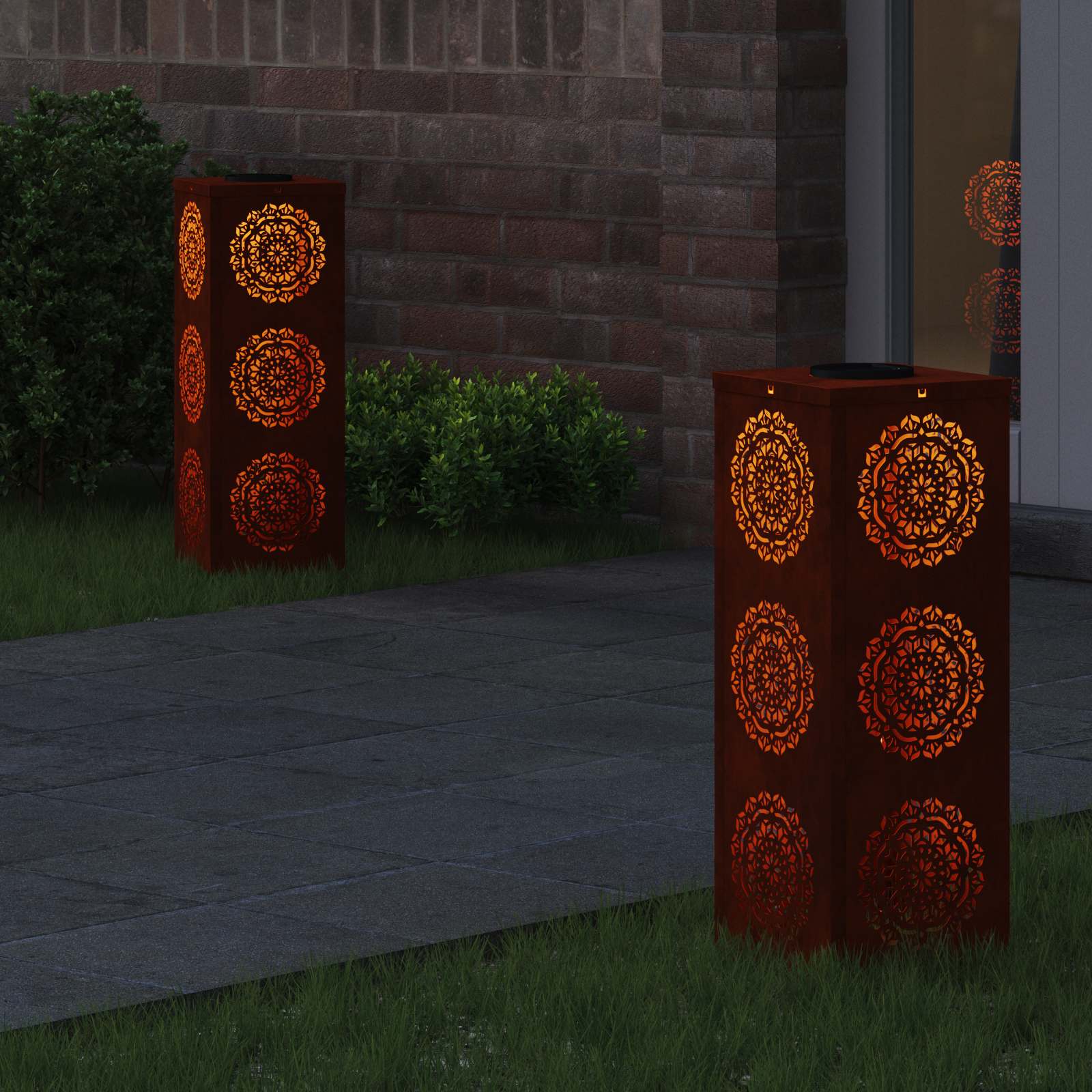 Solar LED Pad Licht 2 st Warmwit 18 x 18 x 50 cm weervast staal