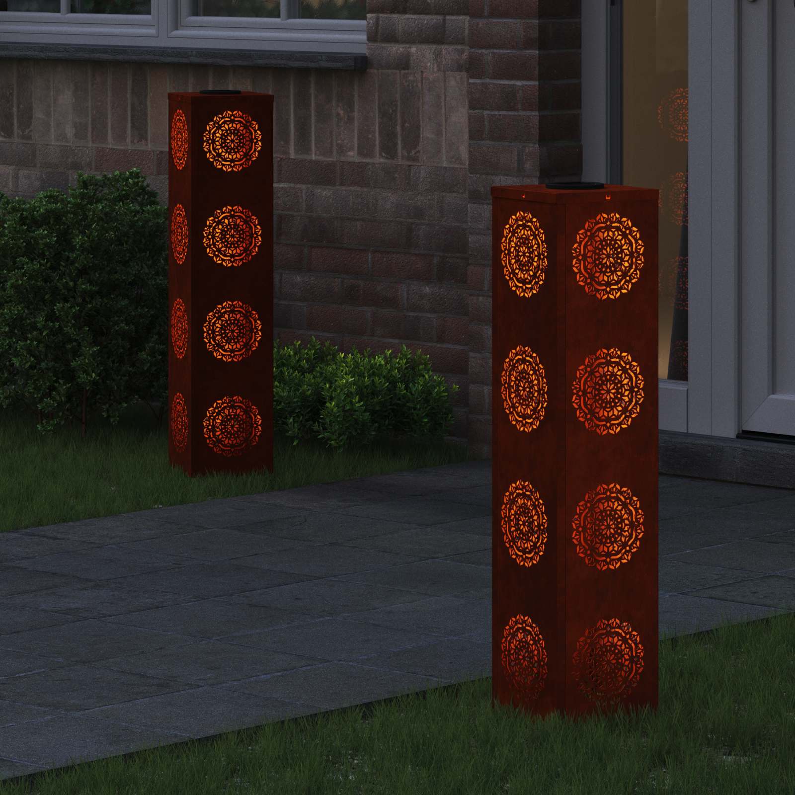 Solar LED Pad Licht 2 st Warmwit 18 x 18 x 80 cm weervast staal