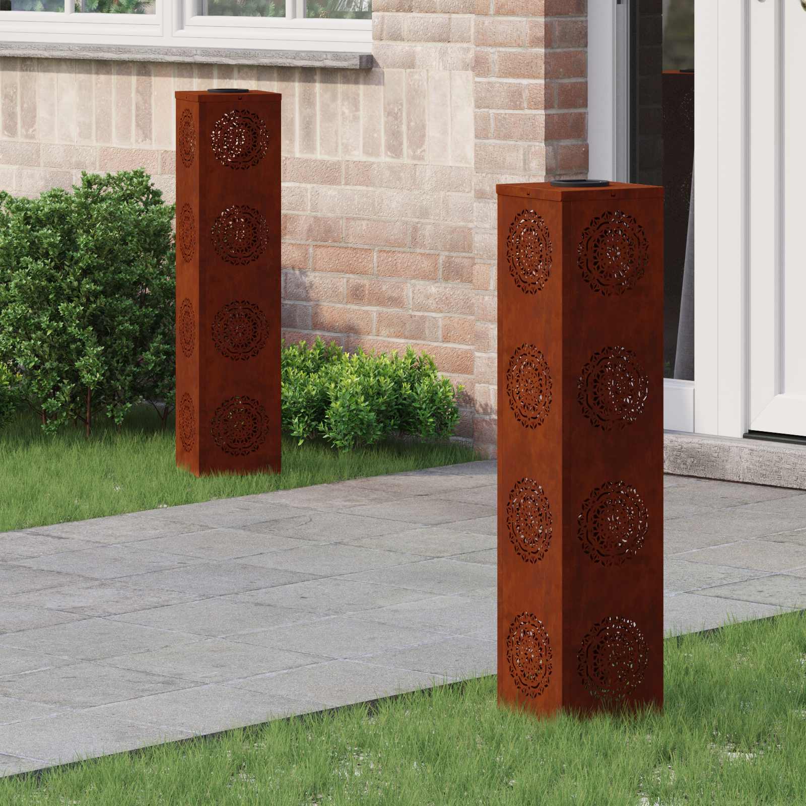 Solar LED Pad Licht 2 st Warmwit 18 x 18 x 80 cm weervast staal