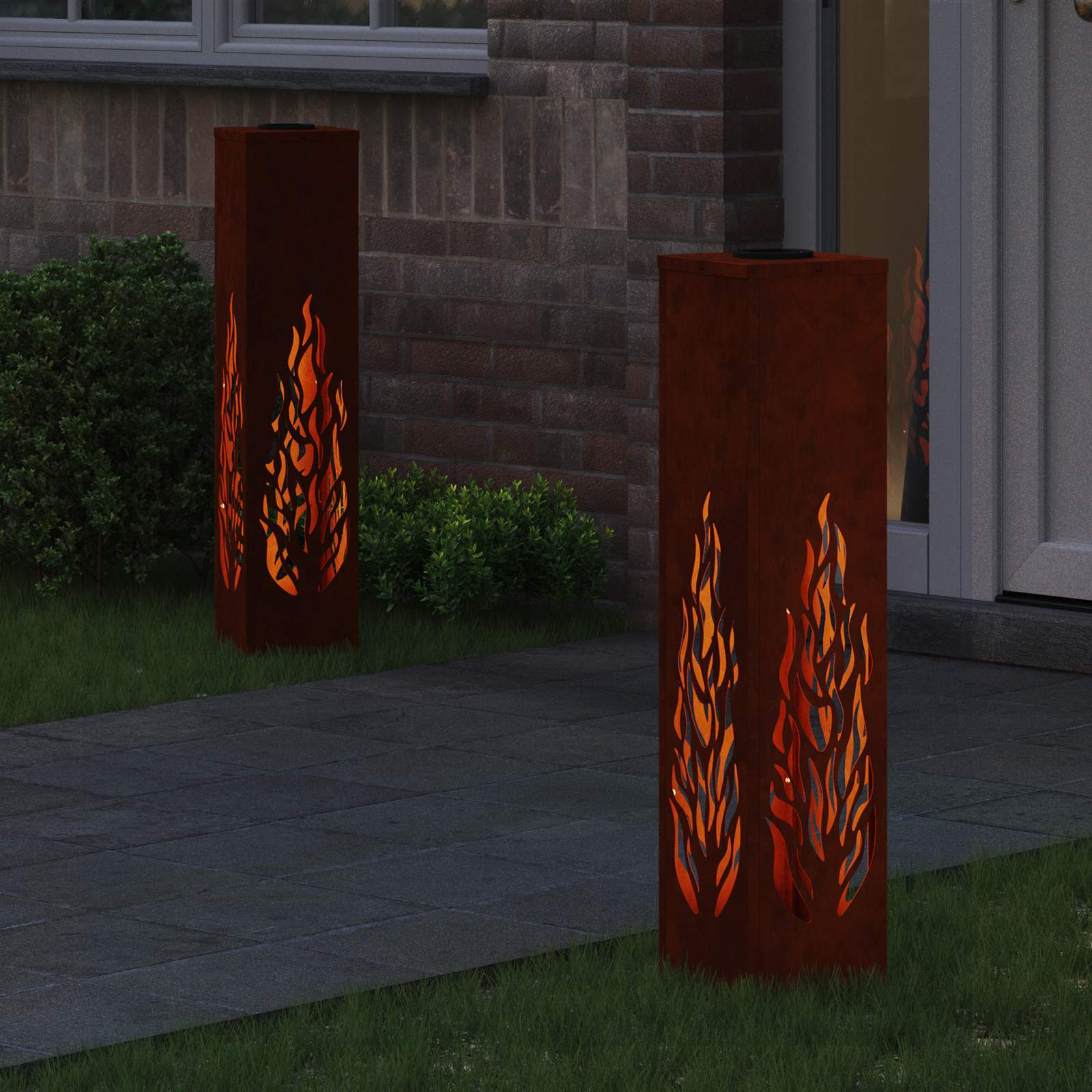 Solar LED Pad Licht 2 st Warmwit 18 x 18 x 80 cm weervast staal