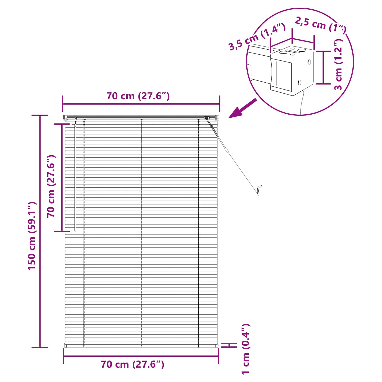 Venetiaanse jaloezie Zilvergrijs 150 x 70 cm 25 mm PVC