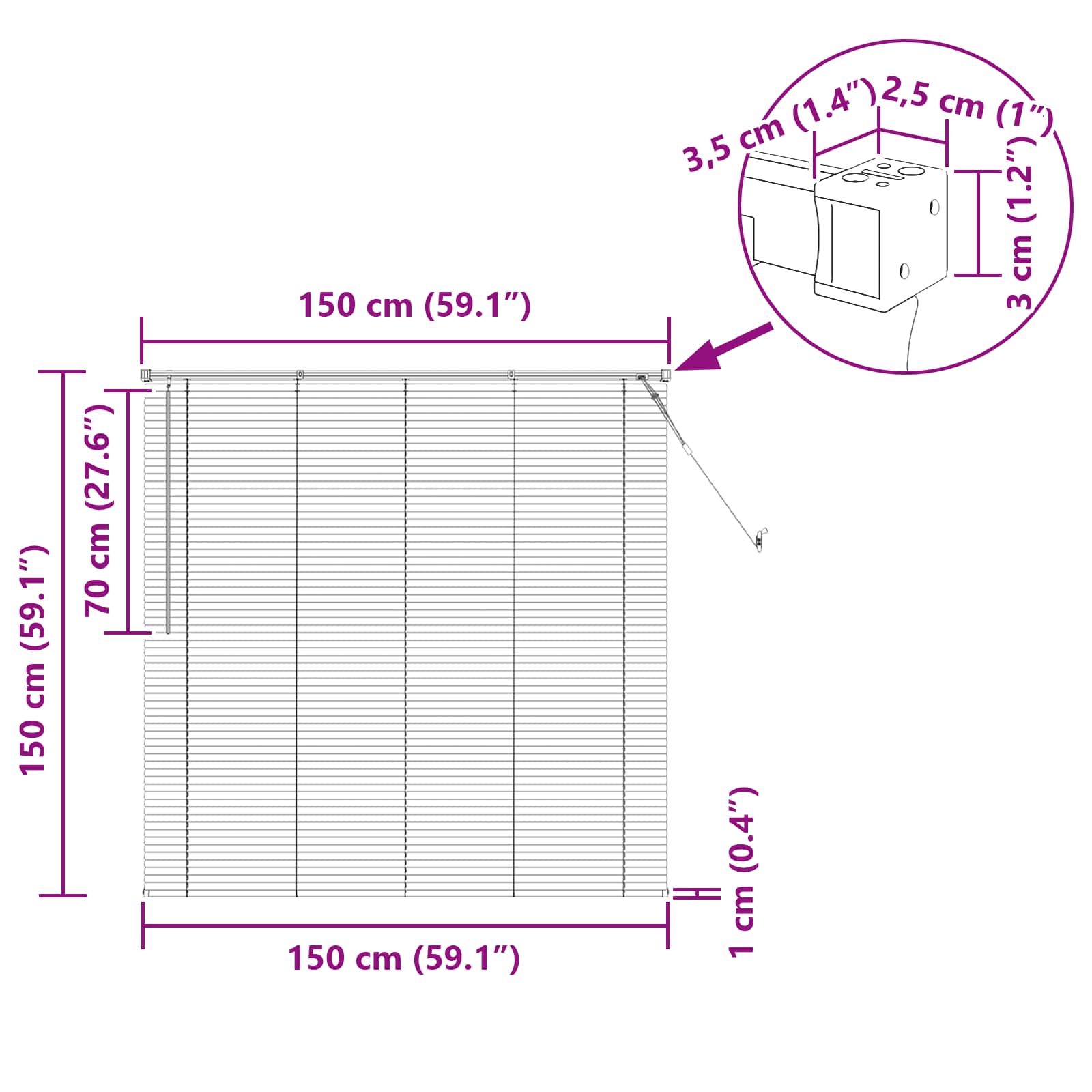 Venetiaanse jaloezie Zilvergrijs 150 x 150 cm 25 mm PVC