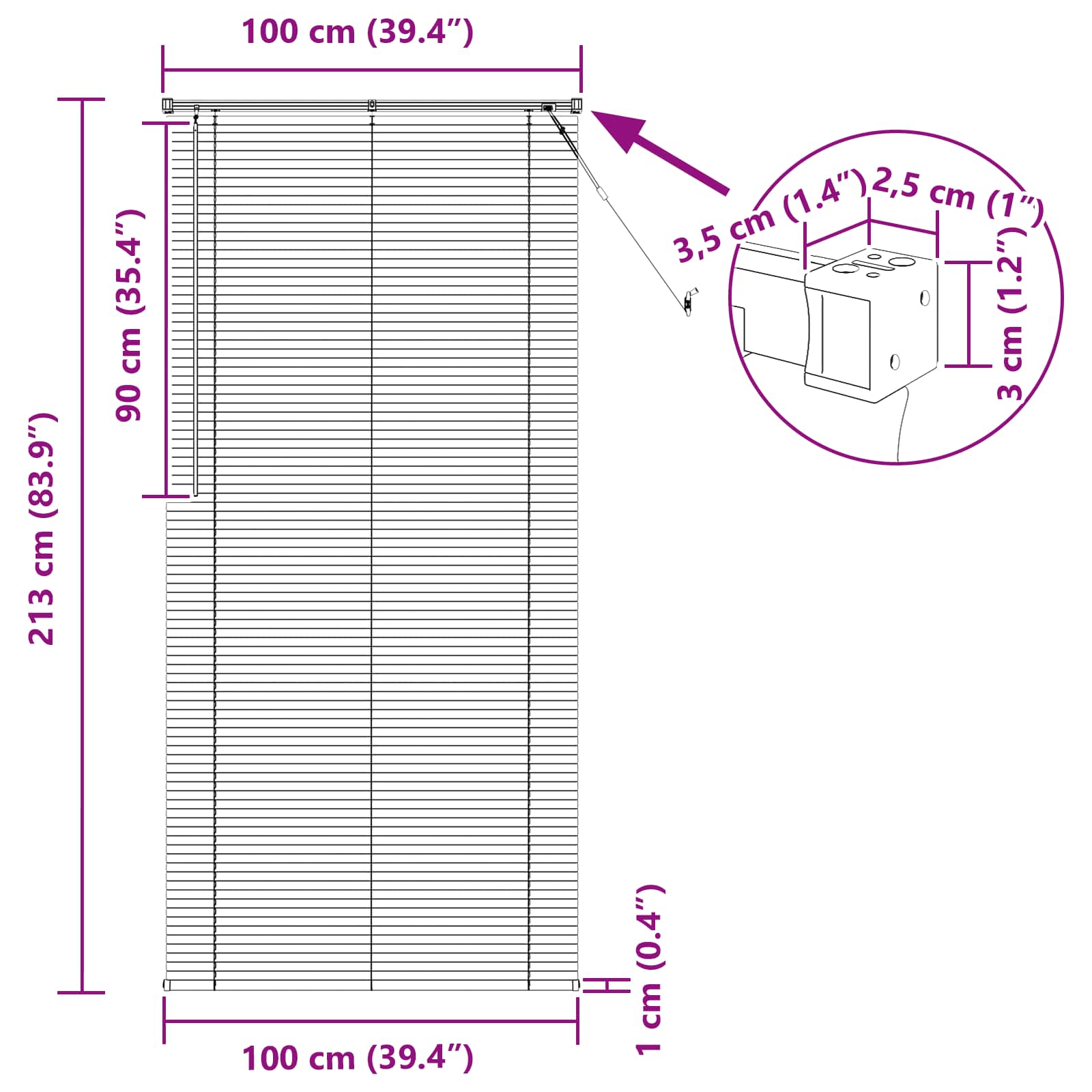Venetiaanse jaloezie Zilvergrijs 213 x 100 cm 25 mm PVC
