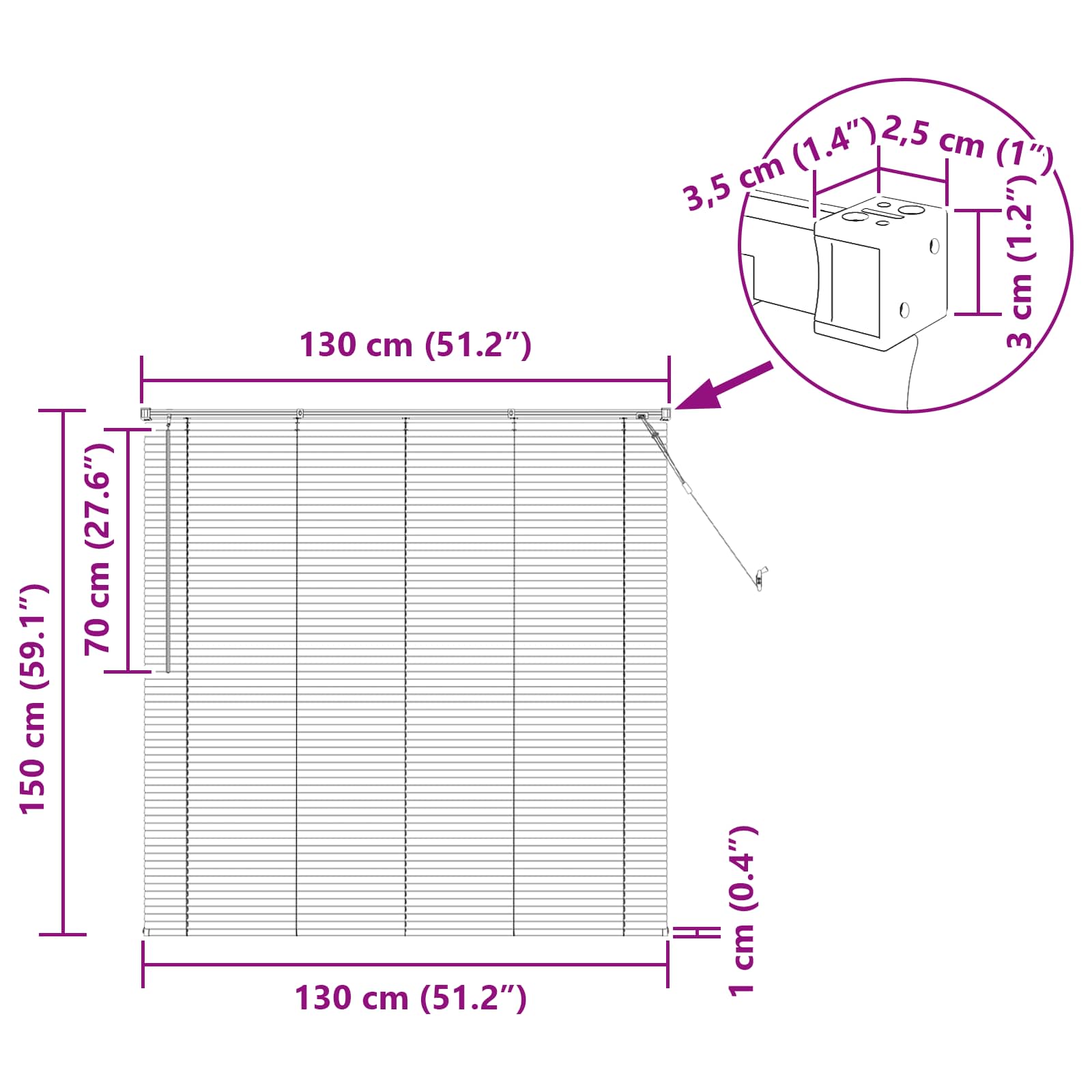 Venetiaanse jaloezie Wit 150 x 130 cm 25 mm PVC
