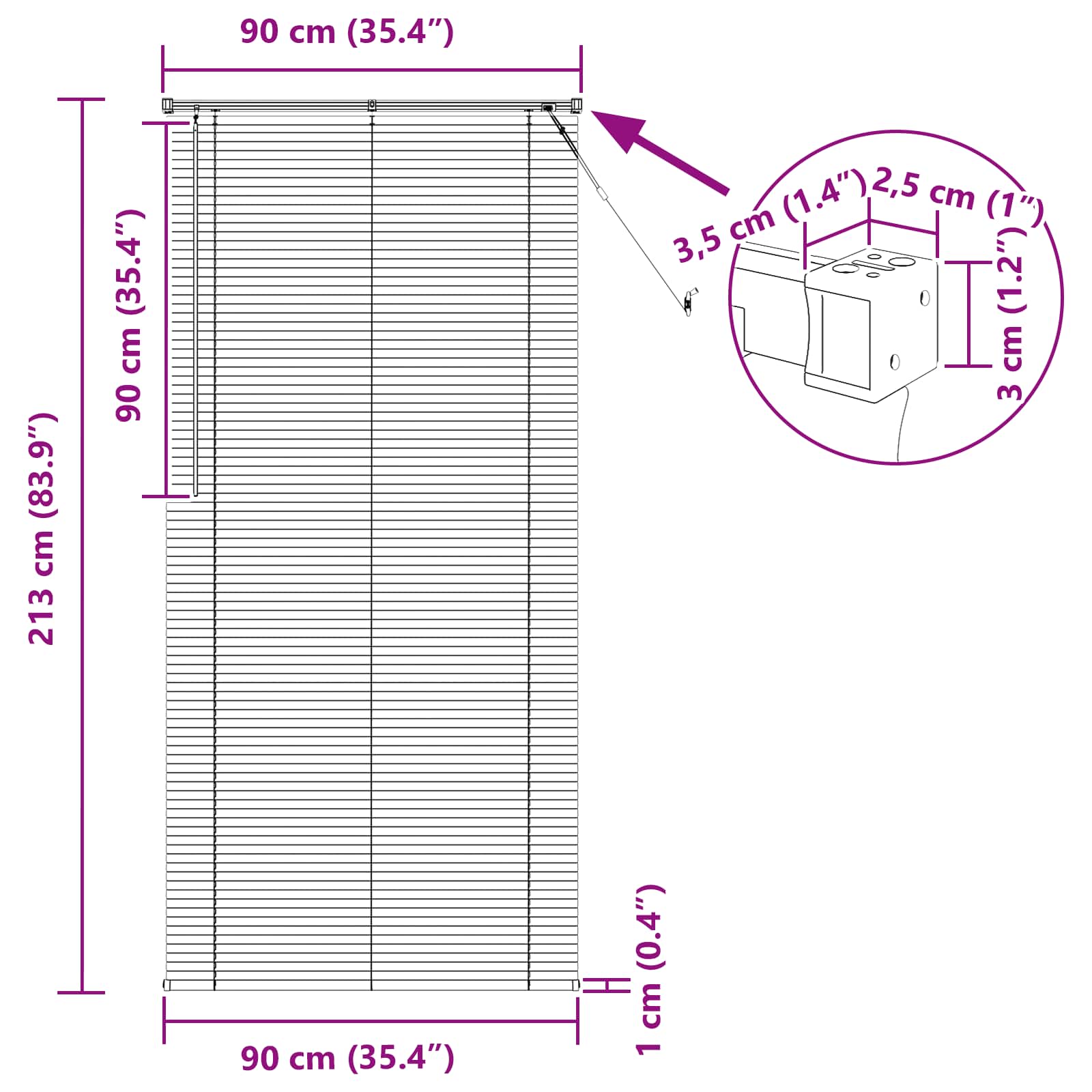 Venetiaanse jaloezie Wit 213 x 90 cm 25 mm PVC