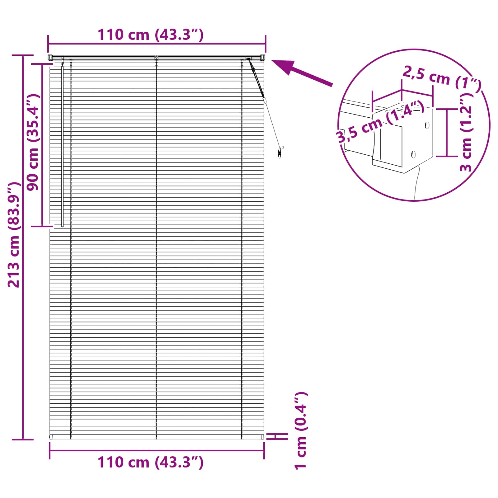 Venetiaanse jaloezie Wit 213 x 110 cm 25 mm PVC