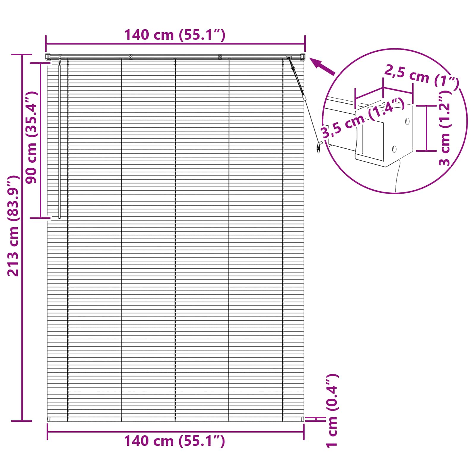 Venetiaanse jaloezie Wit 213 x 140 cm 25 mm PVC