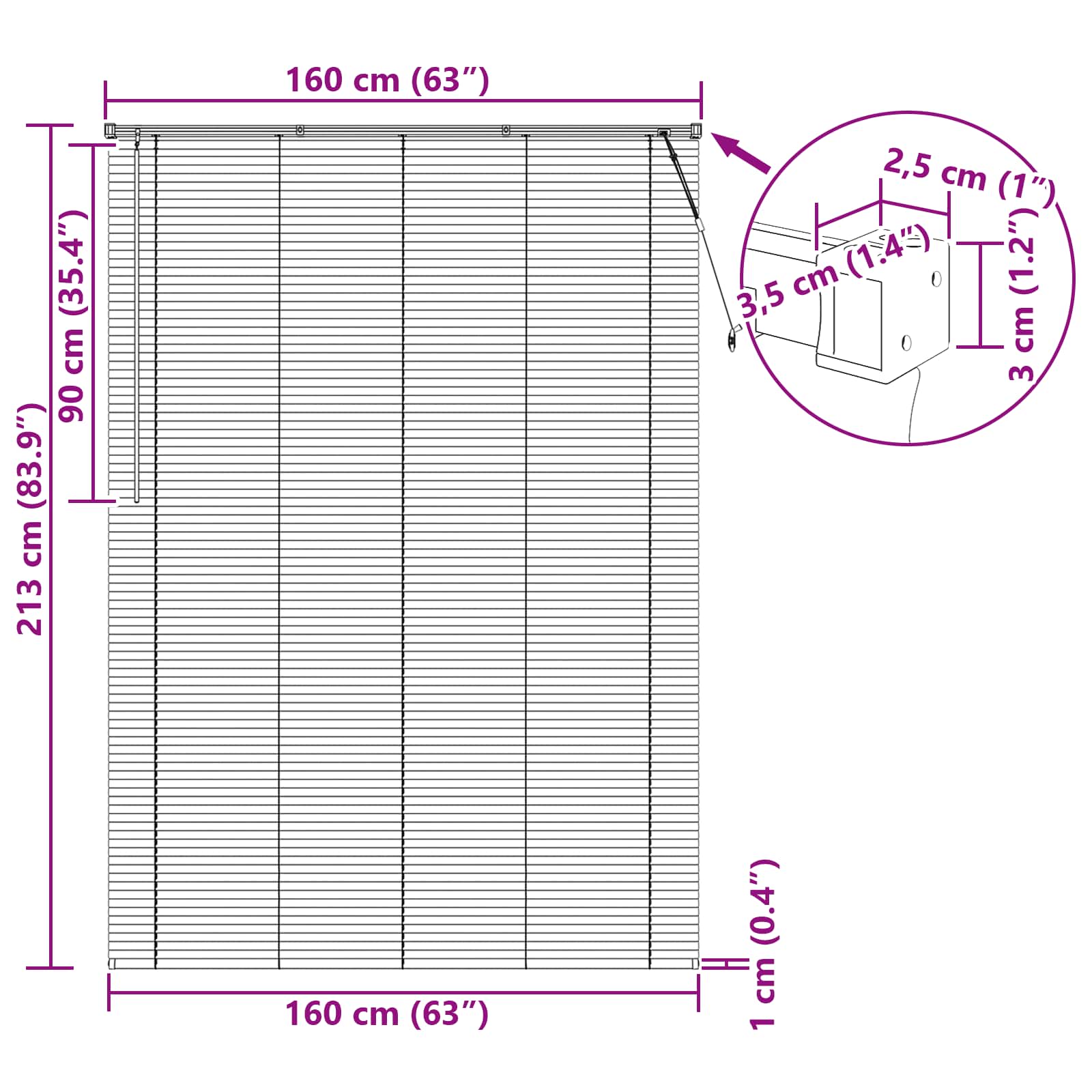 Venetiaanse jaloezie Wit 213 x 160 cm 25 mm PVC