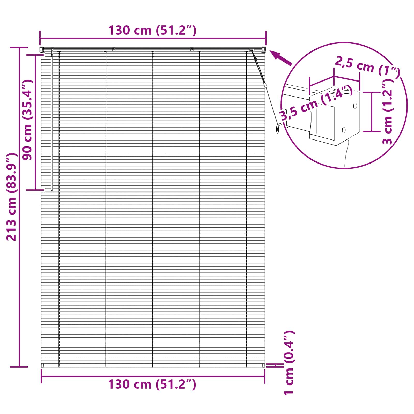 Venetiaanse jaloezie Zwart 213 x 130 cm 25 mm PVC