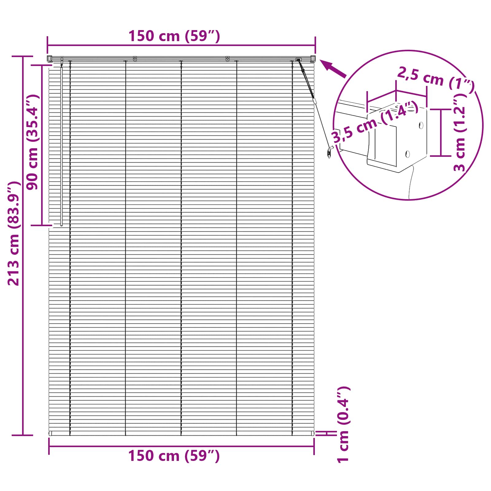 Venetiaanse jaloezie Zwart 213 x 150 cm 25 mm PVC