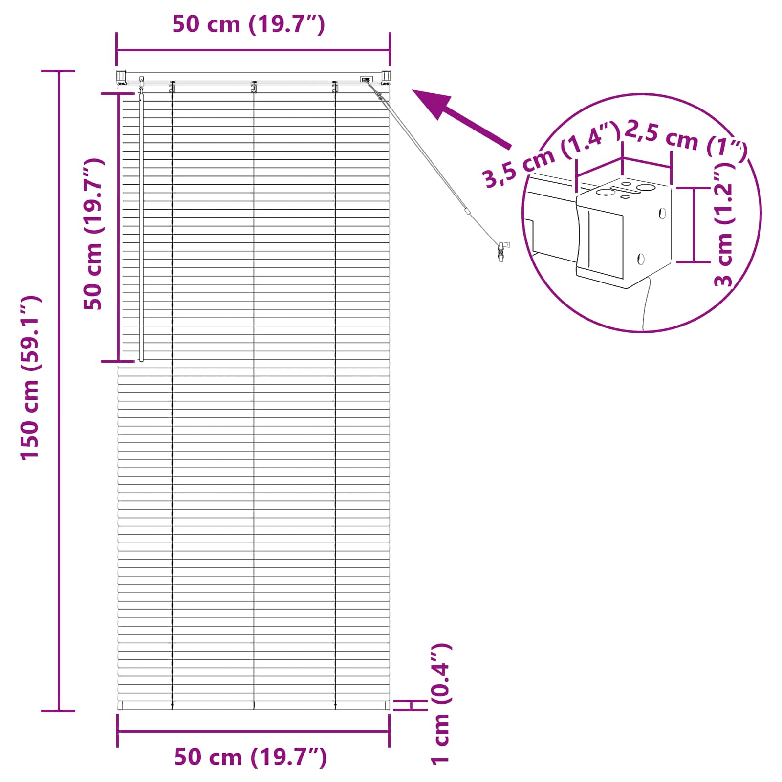 Venetiaanse jaloezie Lichtbruin met Patroon 150 x 50 cm 25 mm