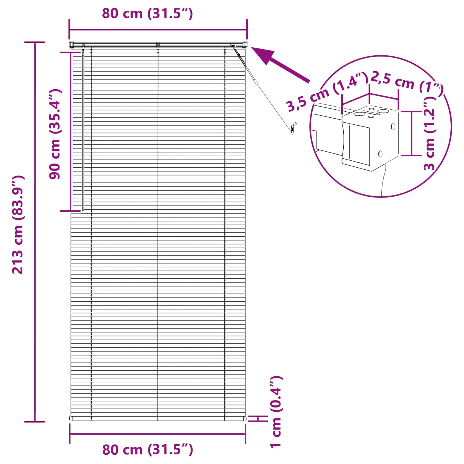Venetiaanse jaloezie Lichtbruin met Patroon 213 x 80 cm 25 mm