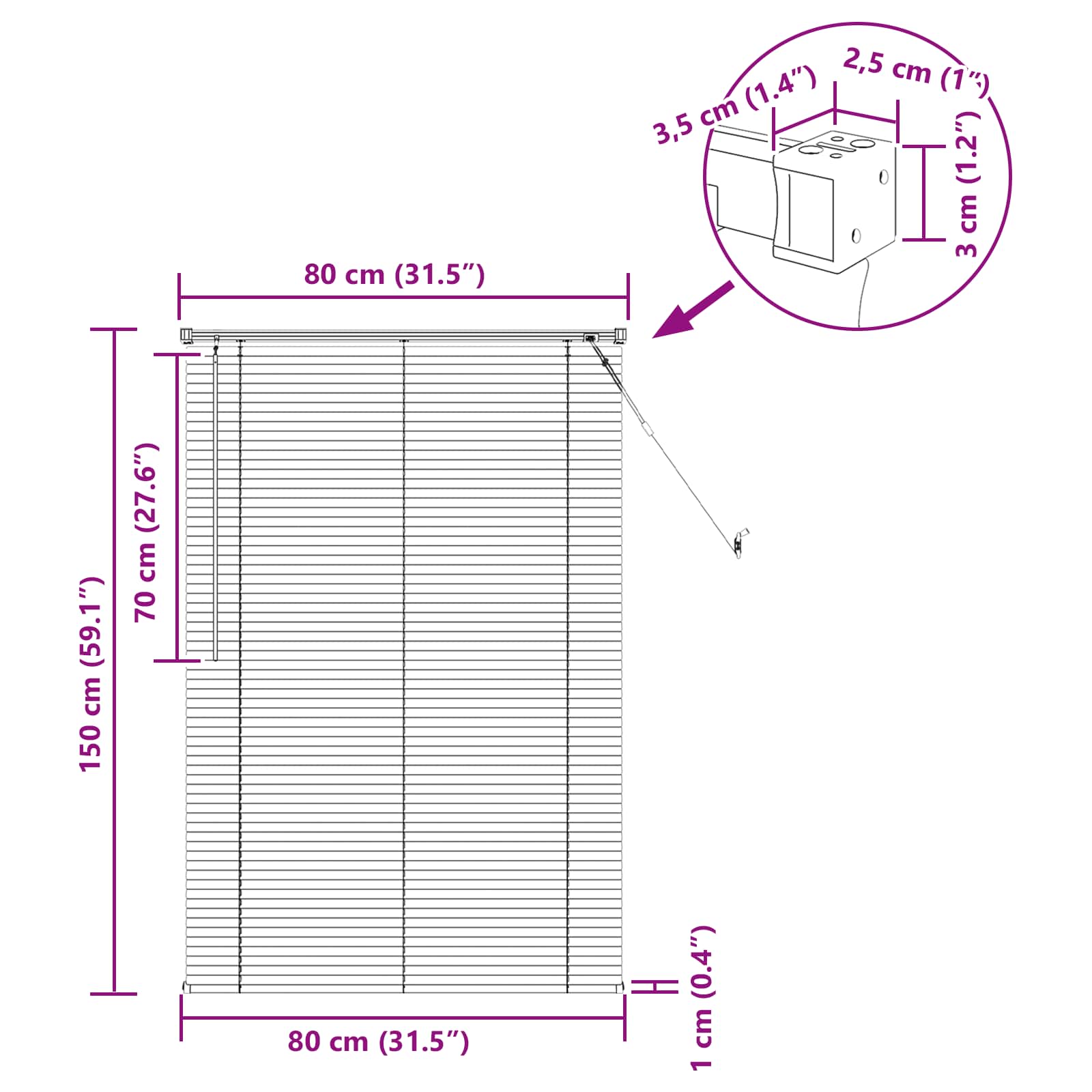 Venetiaanse jaloezie Donkerbruin met Patroon 150 x 80 cm 25 mm