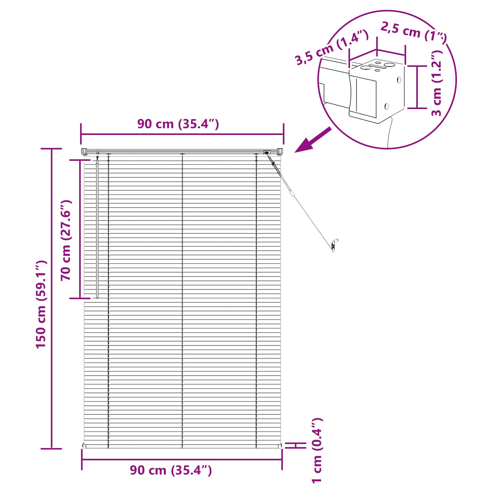 Venetiaanse jaloezie Donkerbruin met Patroon 150 x 90 cm 25 mm