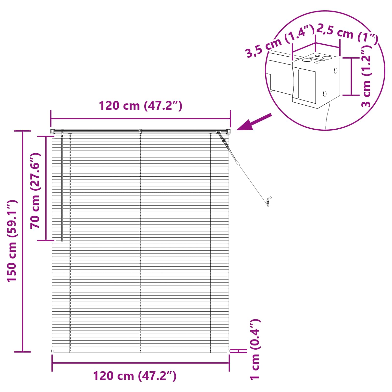 Venetiaanse jaloezie Donkerbruin met Patroon 150 x 120 cm 25 mm